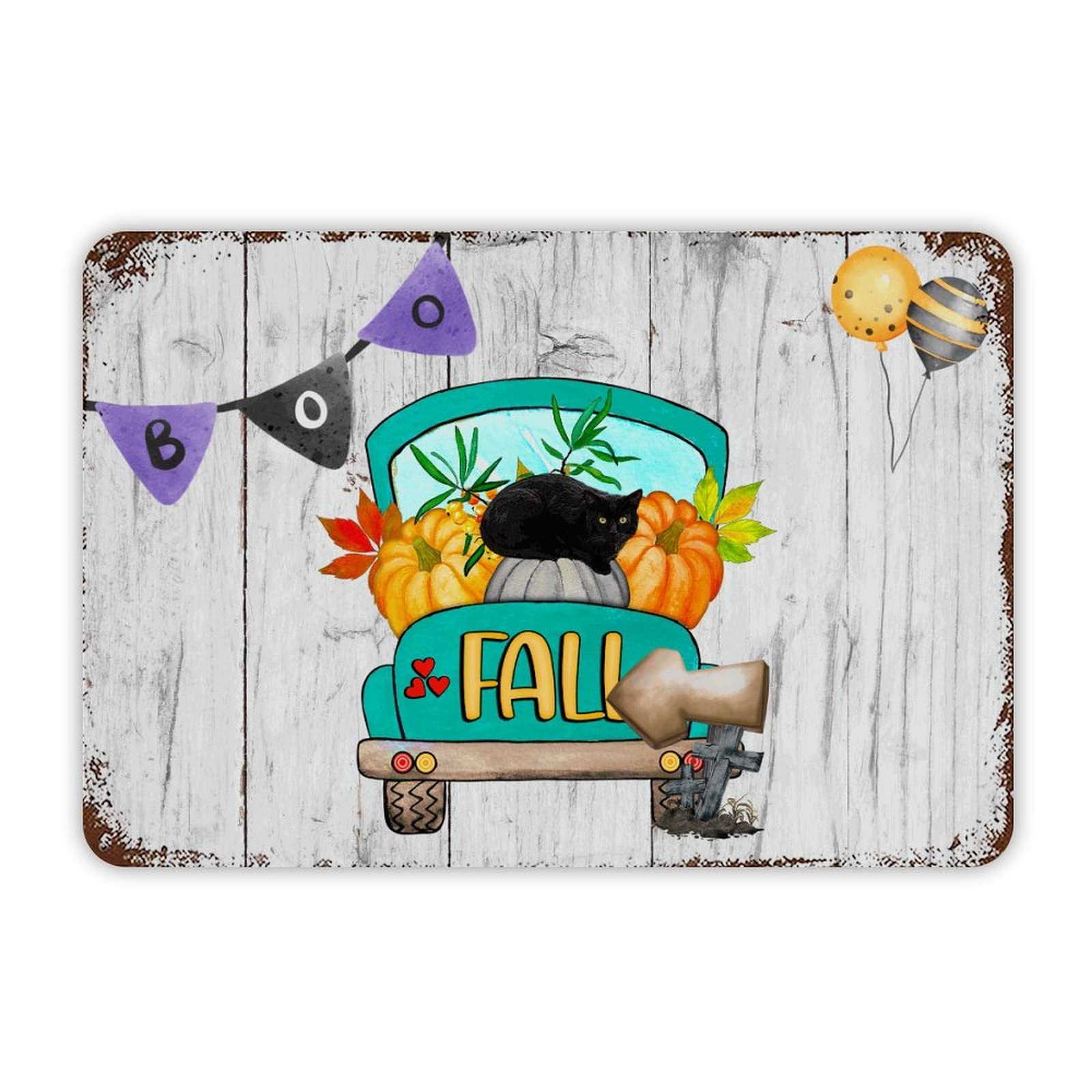 ENEDNATE Farmhouse Rustic Aluminum Sign Boo Halloween Gnome Truck Pumpkin Metal Sign Retro Aluminum Tin Sign for Kitchen Bedroom Living Room Wall Art Door Hanger Home Decor Sign 8x12 Inch