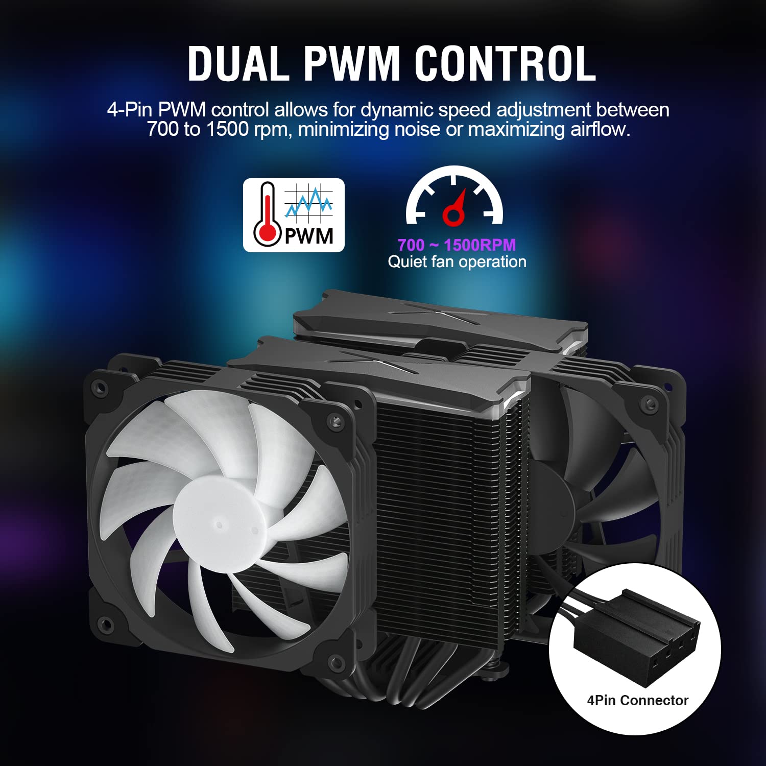 Vetroo U6PRO Dual Tower CPU Cooler, 120mm ARGB PWM Air Cooler 220W TDP