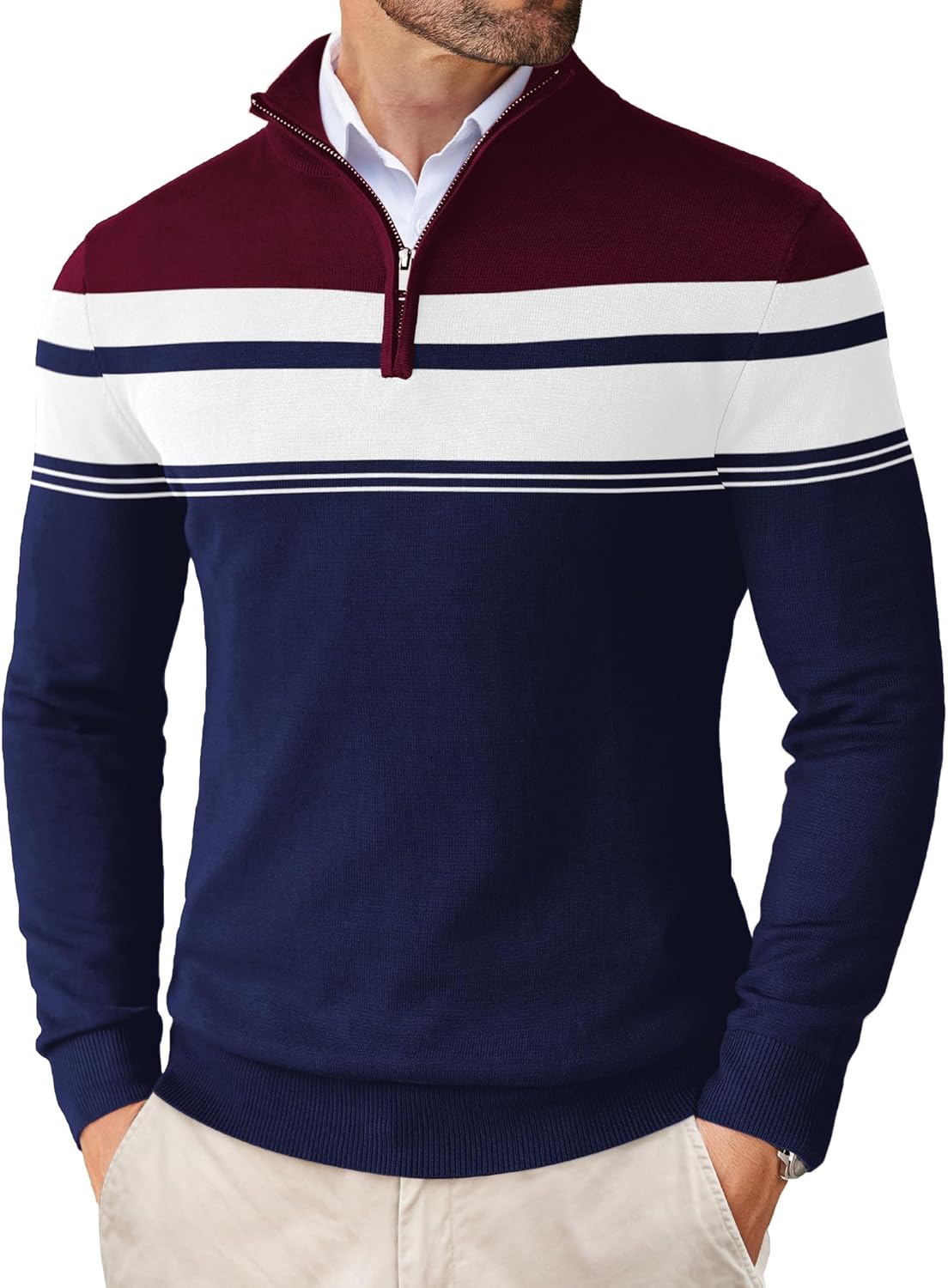 Wine Red & Navy Blue Stripe