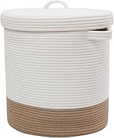 Vista 28 de Cesta de almacenamiento extra grande de 16 x 16 x 18 pulgadas con tapa, cestas de almacenamiento de cuerda de algodón, canasta de lavandería, Gris
