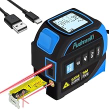4-in-1 Laser Tape Measure 196.85Ft Laser Ranging 16.4ft Auto-Locking Tape Measure with Backlight LCD Screen, Area, Volume Measurement, Pythagorean Mode, Ft/in/m Unit Switching