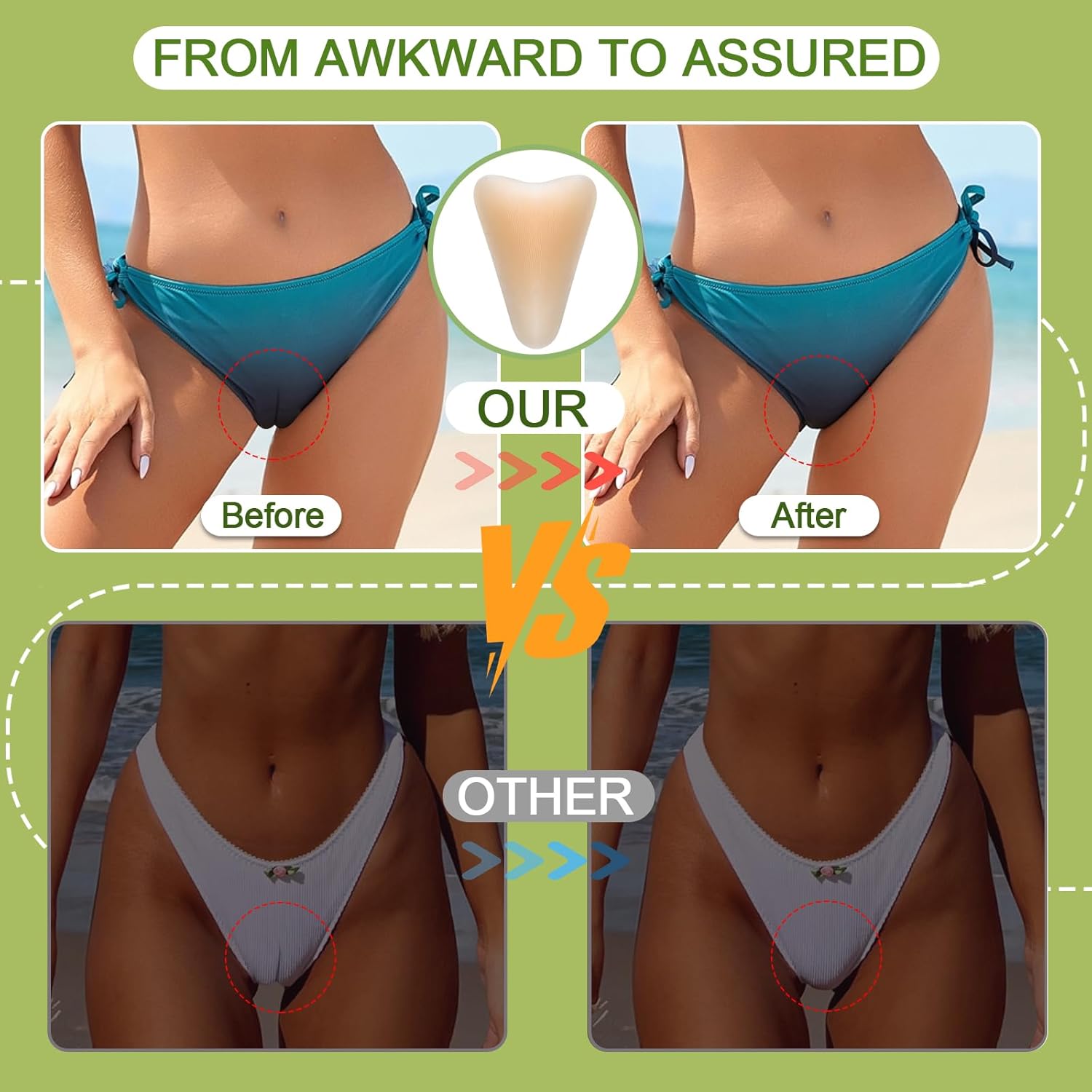 8-Pack Upgraded Camel Concealer Toe Cover for Women, Adhesive Reusable Silicone Pads with No-Bump Design, Anti Camel Insert for Swimsuit Yoga Leggings, Comfortable Fit - Image 3