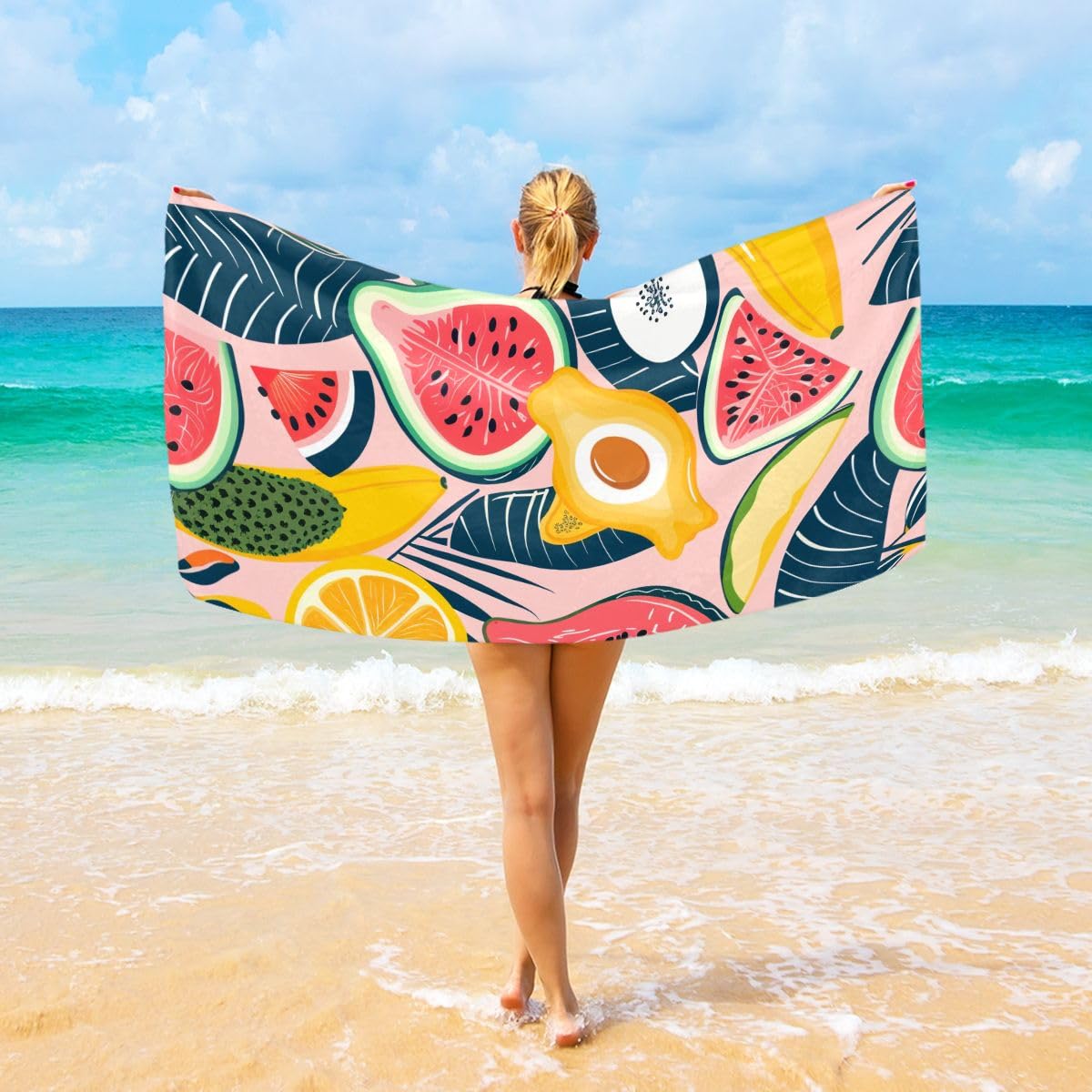 BZAXXQI Passion Fruit Print Beach Towel - Quick Dry, Super Soft Microfiber, 130x80cm, For Bath, Pool, Travel & Camping - View #3