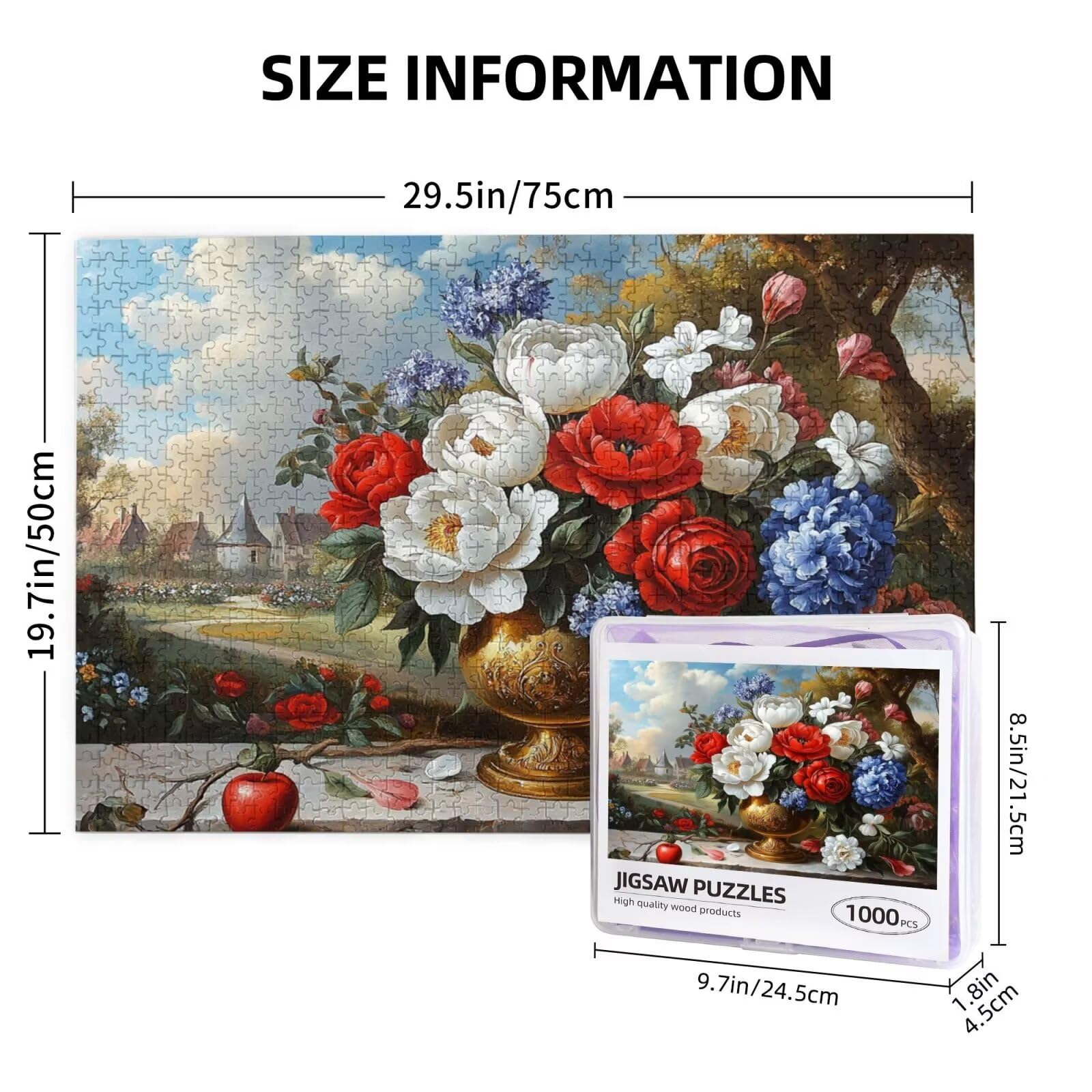 Puzzle Blume Puzzle 3000 Teile Retro Puzzles Erwachsene mit Geschenkbox, DIY Groß Holzpuzzle für Erwachsene, Geschicklichkeitsspiel für Die Ganze Familie Geschenke für Frauen 81 x 122 cm -532y
