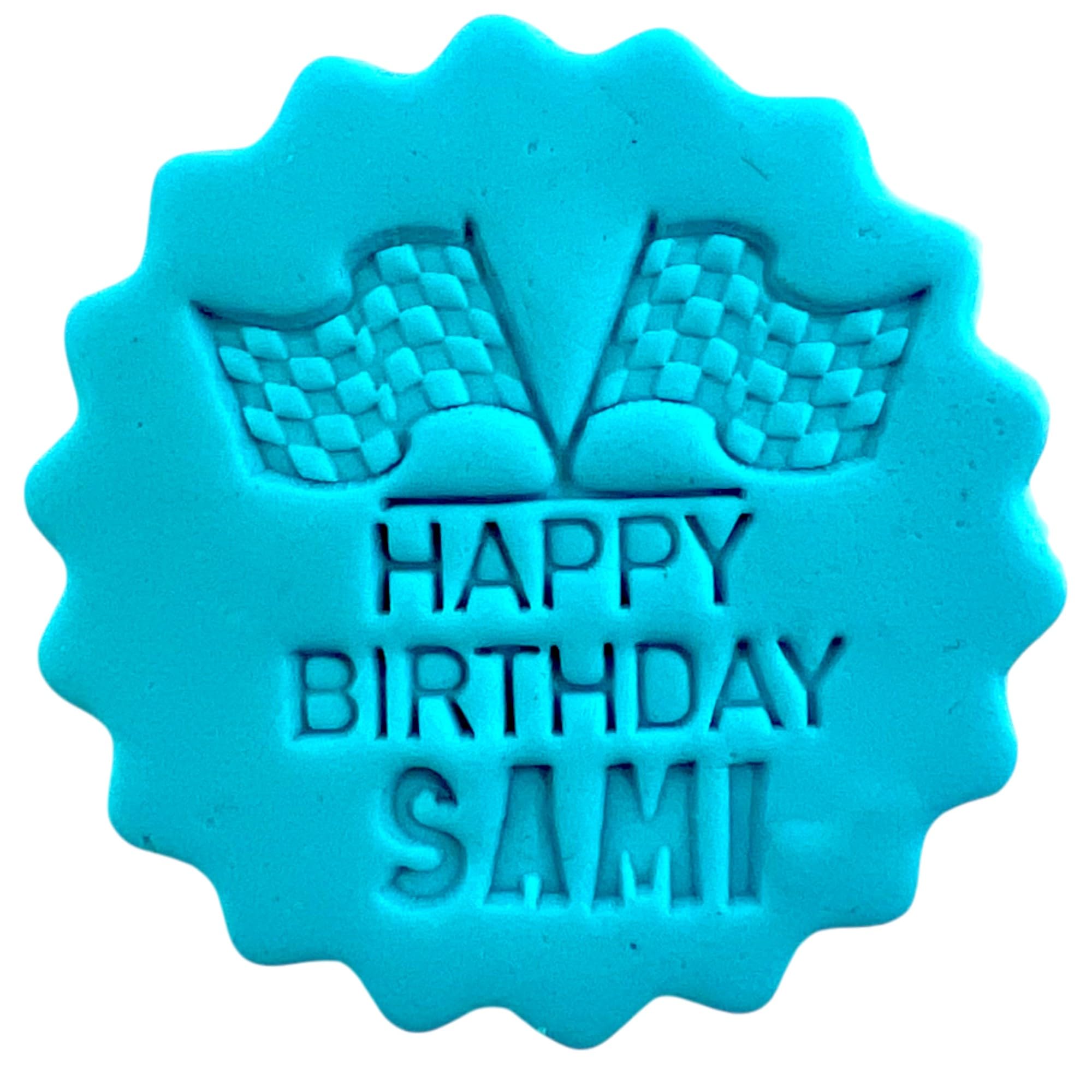 Personalised Cookie Stamp with Free Scallop Cutter, Happy Birthday Collection 1, 5cm Acrylic Biscuit Embosser, Food-Safe Plastic Baking Tool, Fits M&S All Butter Biscuits (Design 5)