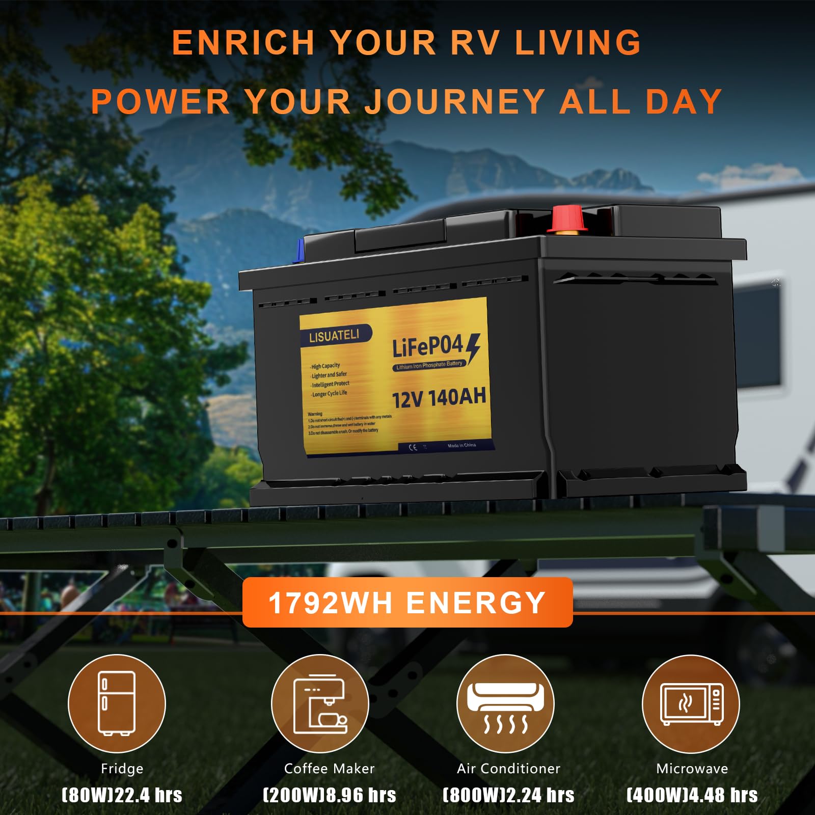 Batteria LiFePO4 da 12 V, 140 Ah, H190, Bluetooth 150 A, BMS, protezione dalle basse temperature, batteria al litio a 8000 cicli, perfetta per camper, impianti solari, marine, roulotte, applicazioni