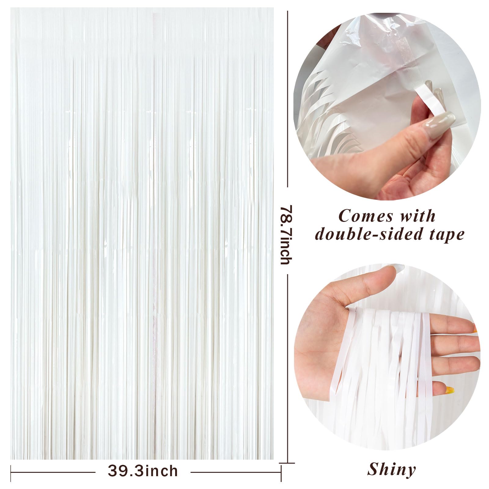 White Party Streamers Foil Fringe Backdrop Curtains Tinsel Streamers Birthday Party Decorations Fringe Backdrop for Birthday Party Graduation Bridal Shower