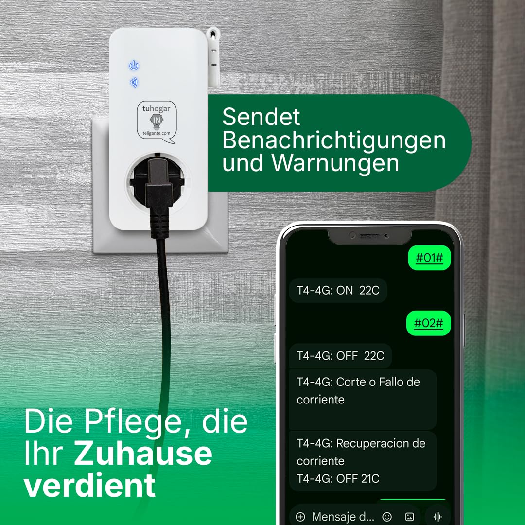 Intelligente Steckdose ohne Internet/WLAN | Benötigt GSM/4G-SIM-Karte | Mit Temperatursensor und Fernsteuerung per SMS, Anruf oder APP | Sofortige Benachrichtigung bei Stromausfall