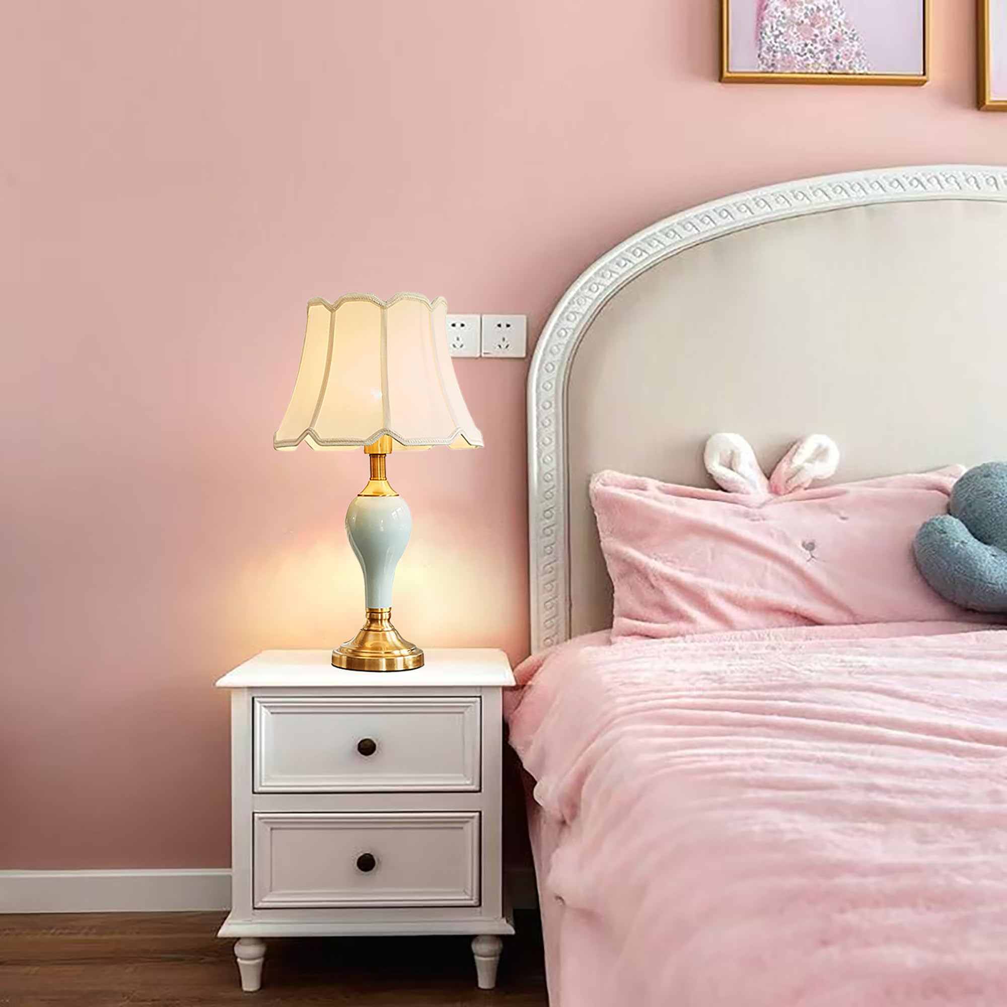 XINYASEE lámpara de mesa de cerámica moderno,Lampada da tavolo rivestita in tessuto,Lámpara de noche minimalista,E27lámpara de cabecera,lámpara de mesilla de noche para dormitorio, salón (A)