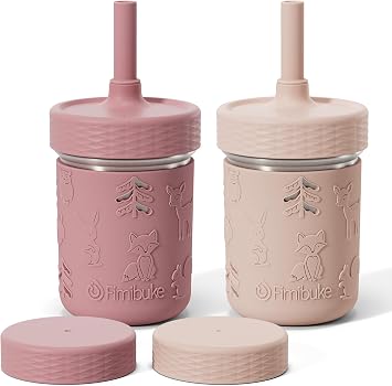 Fimibuke Toddler Cups Spill Proof, 8 OZ Stainless Steel Sippy Cups for Kids | Tumbler with Lid, Removable Silicone Straw & Sleeve, BPA Free Dishwasher Safe Girls Boys Water Bottle Snack Container