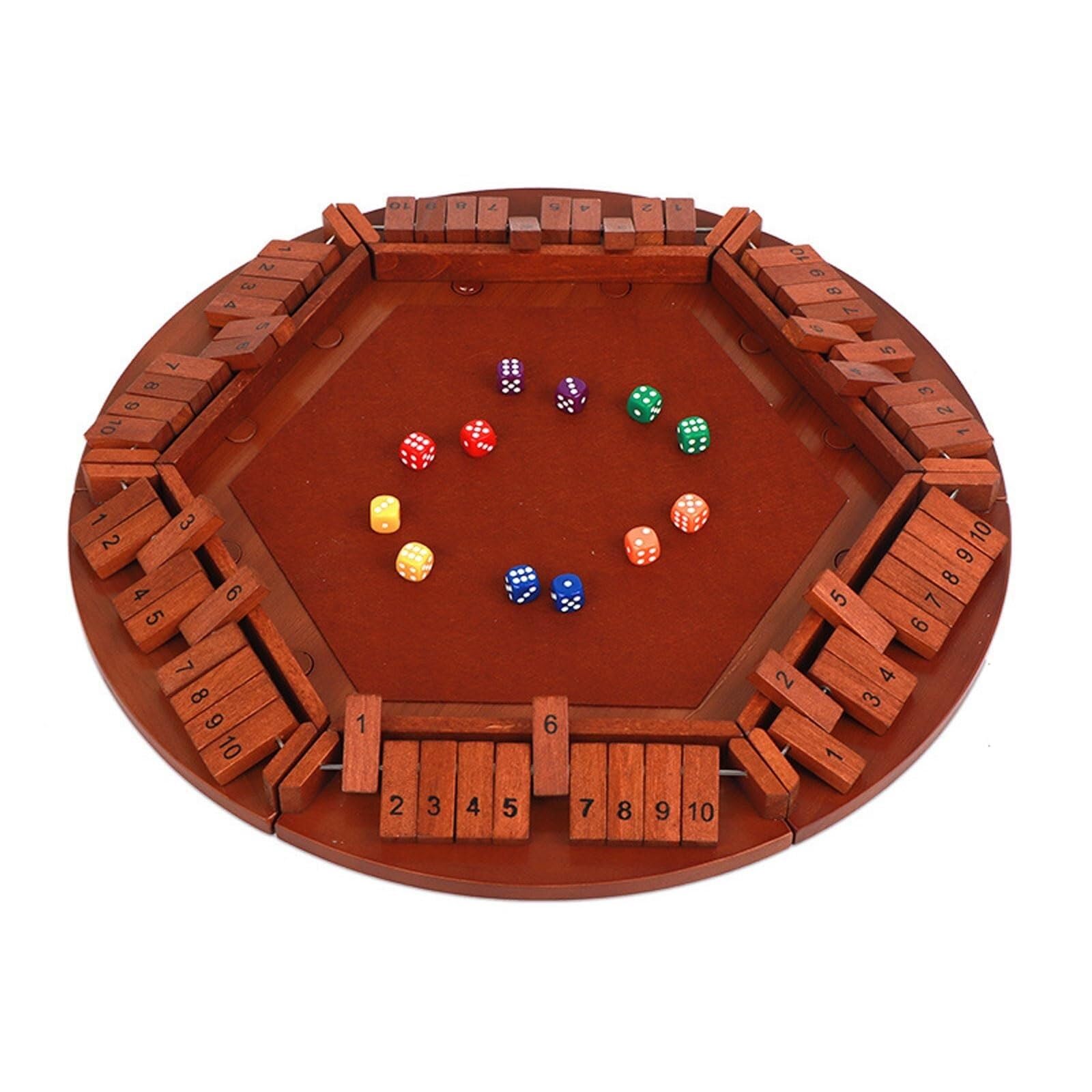 Schach Set 1-6 Spieler „Shut The Box“-Würfelspiel mit 10 Zahlen, traditionelles Kneipen- und Barspiel aus Holz for Klassenzimmerpartys Schachbrett(Bruin)
