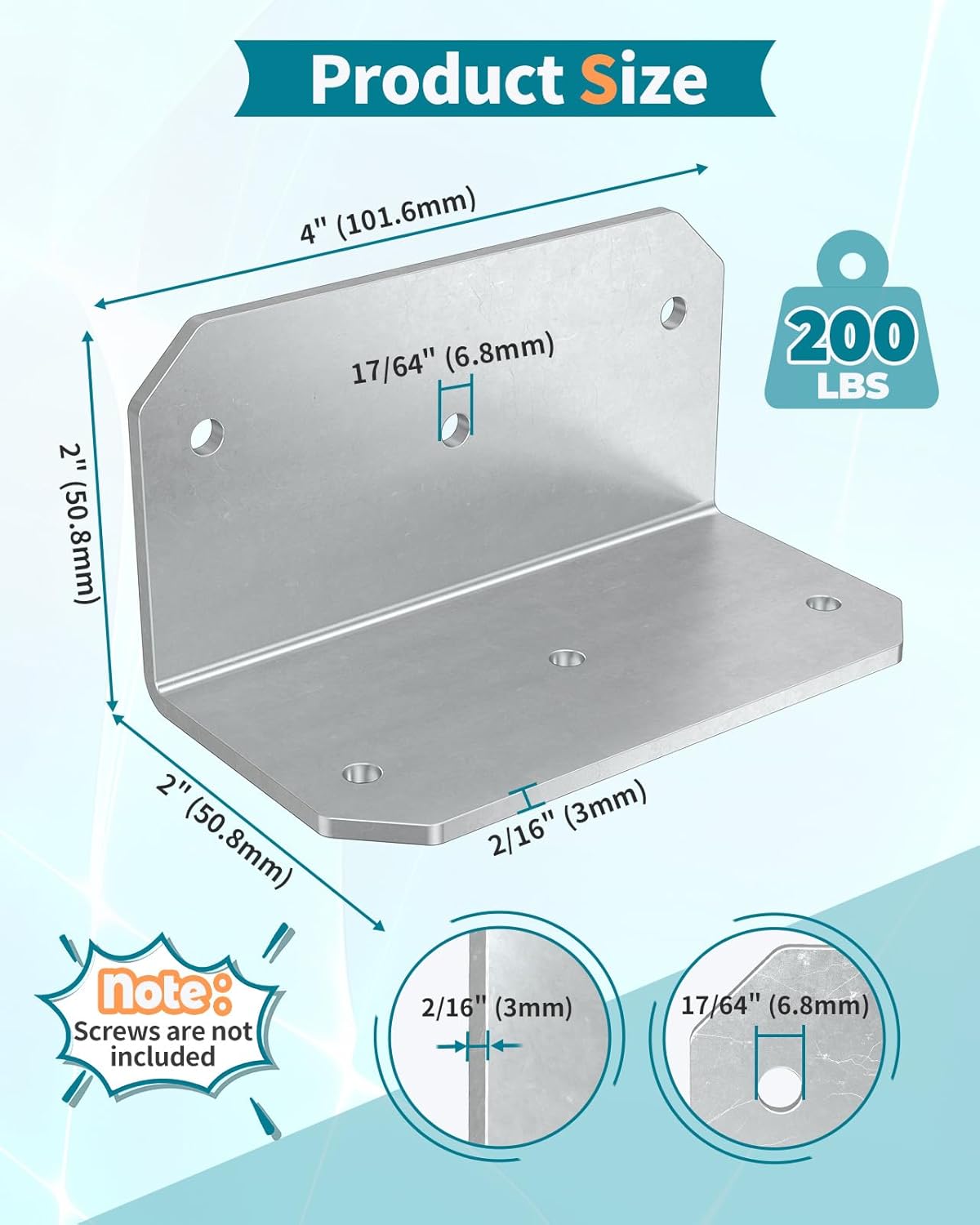 4 Inch Galvanized L Bracket Corner Brace, 90 Degree Angle Iron Support Brackets, 4" x 2" x 2" Heavy Duty Metal Joint Bracket for Wood, Shelf, Furniture, Raised Garden Bed (Galvanized-16PCS)