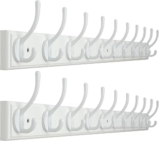 WEBI Garderobenleiste,97cm Lang Wandgarderobe mit 10 Haken,Garderobenhaken Wand,Kleiderhaken Wand,Garderobe Hakenleiste für Mäntel,Jacken,Weiß,2 Stück
