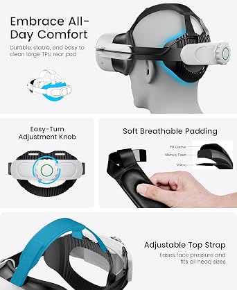 Battery Head Strap Compatible with Oculus Meta Quest 3S/3/2,10000mAh Battery VR Headset Strap Enhanced Support and Comfort, Adjustable Elite Strap Replacement- MV1001