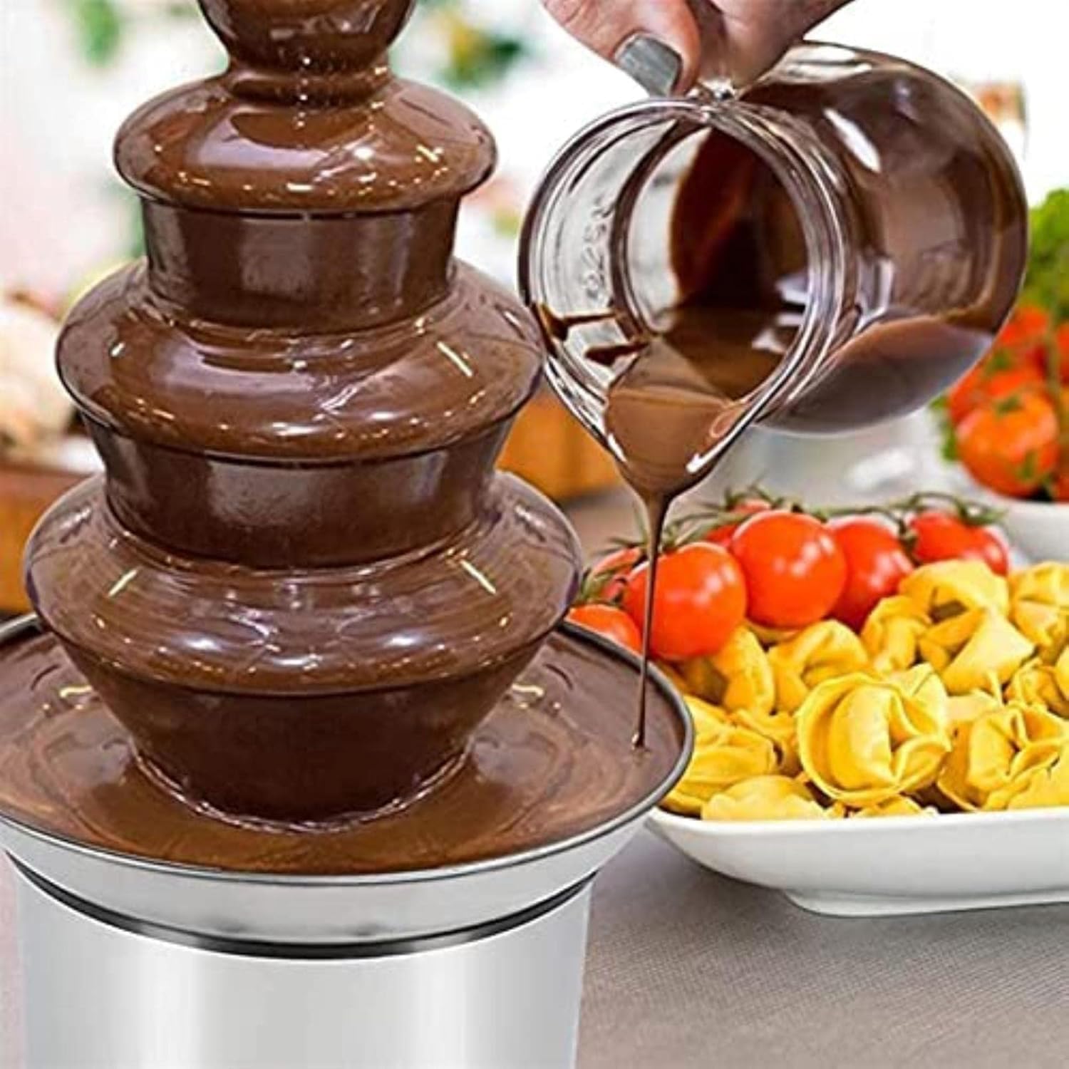 Chocolate Fountain, Commercial Chocolate Fountain, 7 Tiers Large Capacity Chocolate Waterfall, 30-150℃ Adjustable Sauce Melting Pot for Party Wedding Buffet Equipment
