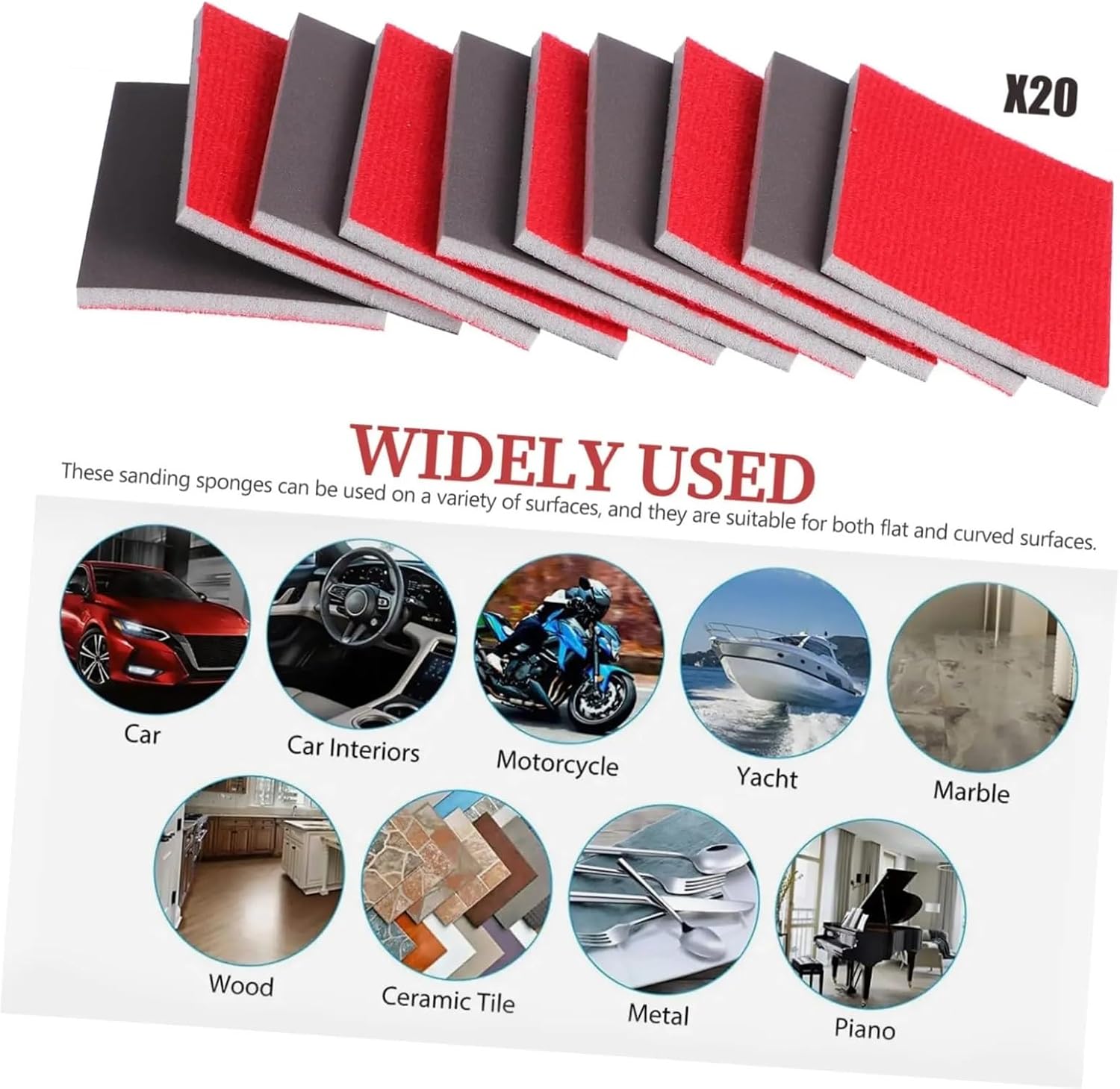 Sanding Sponge Blocks, Sanding Sponge for Wood Metal Drywall Polishing 120-3000 Grit 75x100mm Red Grey 5-50 Pcs(12001500-50PCS-75X100MM)