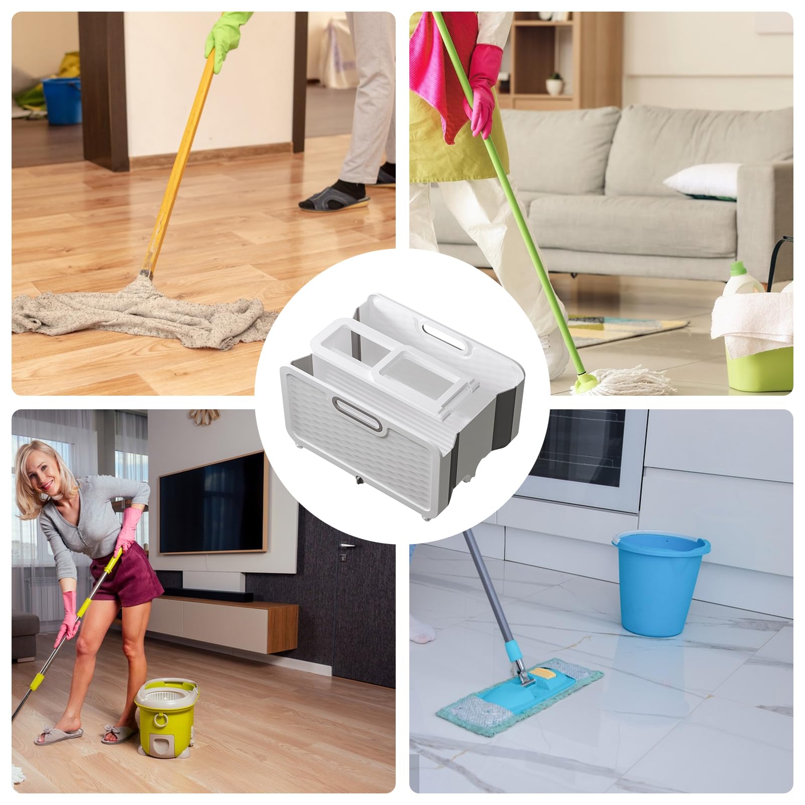 Faltbarer Wischeimer, tragbare Waschwanne, zusammenklappbarer Reinigungsmoppeimer, neuer rechteckiger Moppeimer, Kunststoff-Moppeimer für Boden-, Fenster- und Haushaltsreinigung (B)