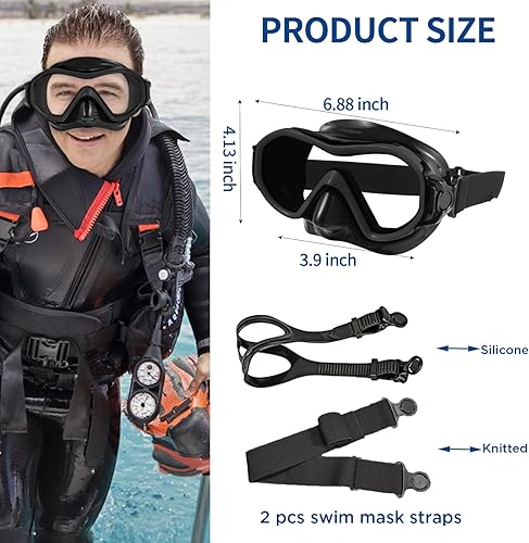 Miniatura 7 de Máscara de buceo para adultos con gorro de natación, gafas de natación de vidrio templado antivaho con cubierta para la nariz, máscara de buceo