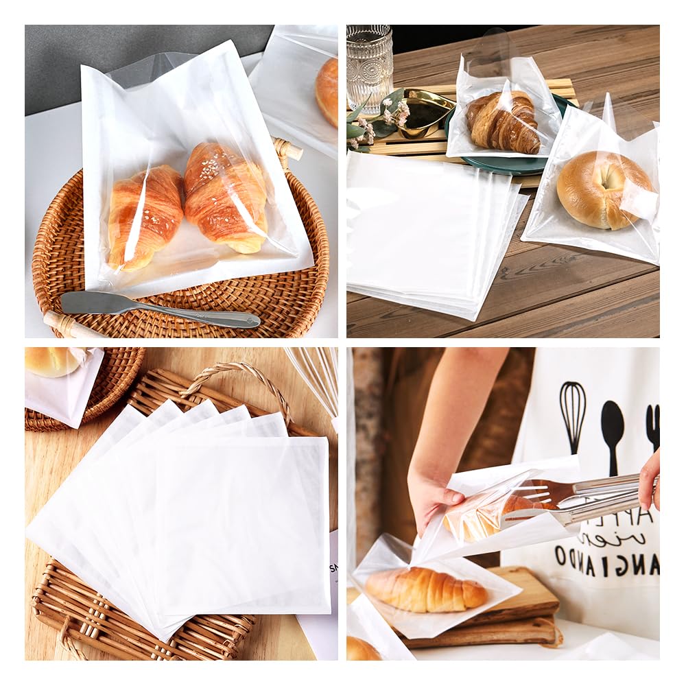 100 szt. torebek piekarniczych z okienkiem, 18 x 18 cm, papierowe torebki na smakołyki i pączki, białe