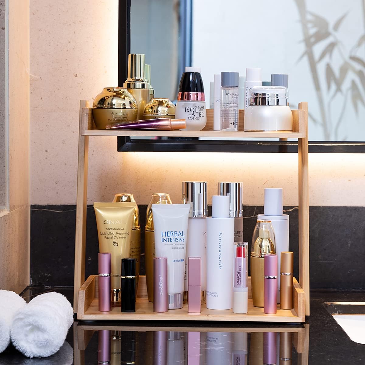 Organizer Vanity Dresser Bathroom Counter Organizer for Skincare Perfume Beauty Cosmetic, Bamboo