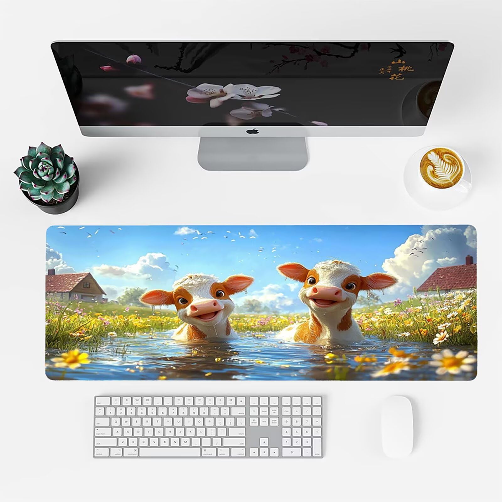 Podkładka pod mysz do gier, 1400 x 700 x 4 mm XXL mata na biurko do gier, Myszka Wołu Wodoodporna antypoślizgowa podkładka, podkładka pod mysz dla graczy w kwiaty, odpowiednia do użytku domowego biura