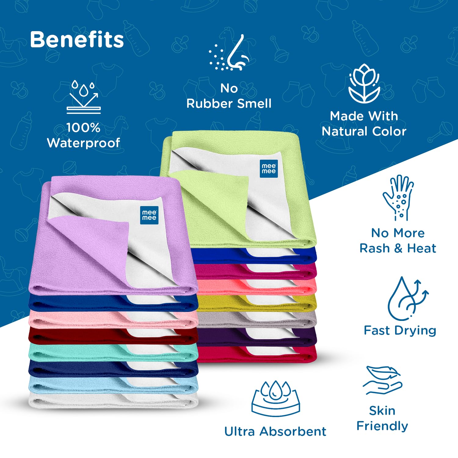 Mee Mee Instadry Cotton Bed Protector Mattress | Ultra-Absorbent Quick-Dry Sheet for Newborns, Soft & Breathable, Reusable Waterproof Cot Sheet for Toddlers, Skin-Friendly- 140x220cm (Blue) - Image 6 thumbnail
