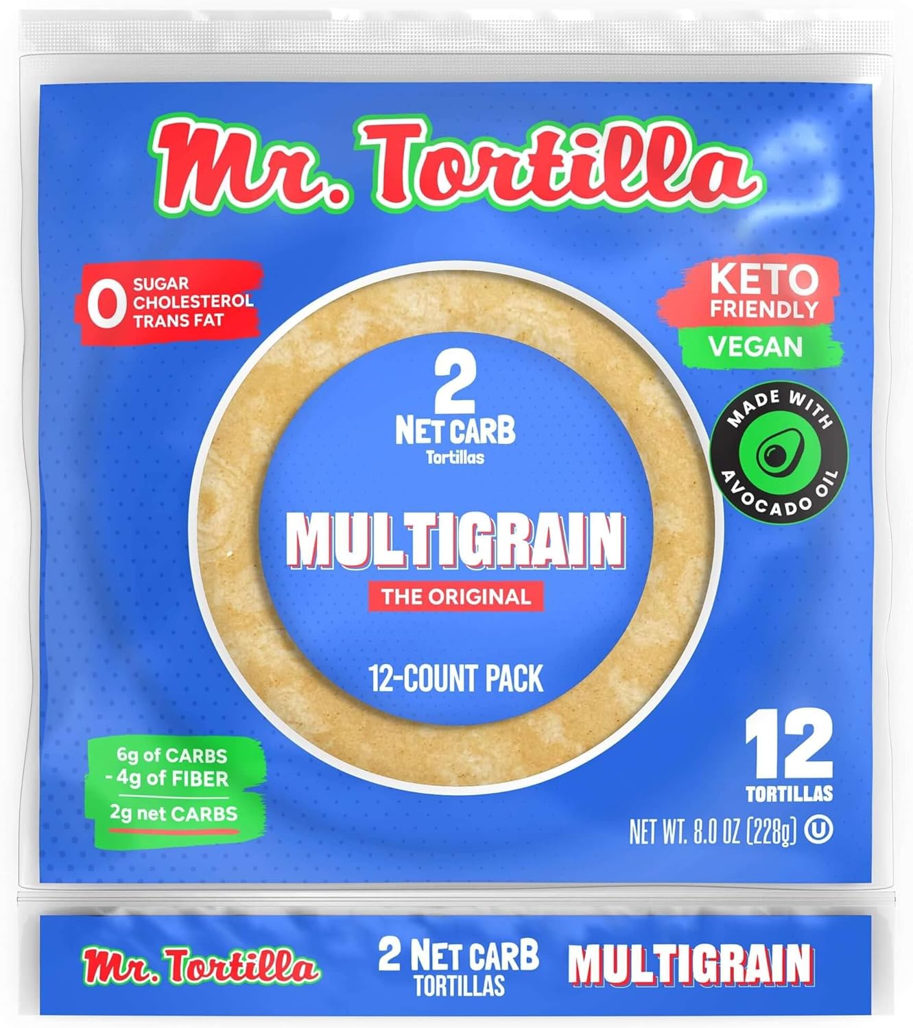 Mr. Tortilla 2 Net Carb Tortilla Wraps Keto, Low Carb, Low Calorie
