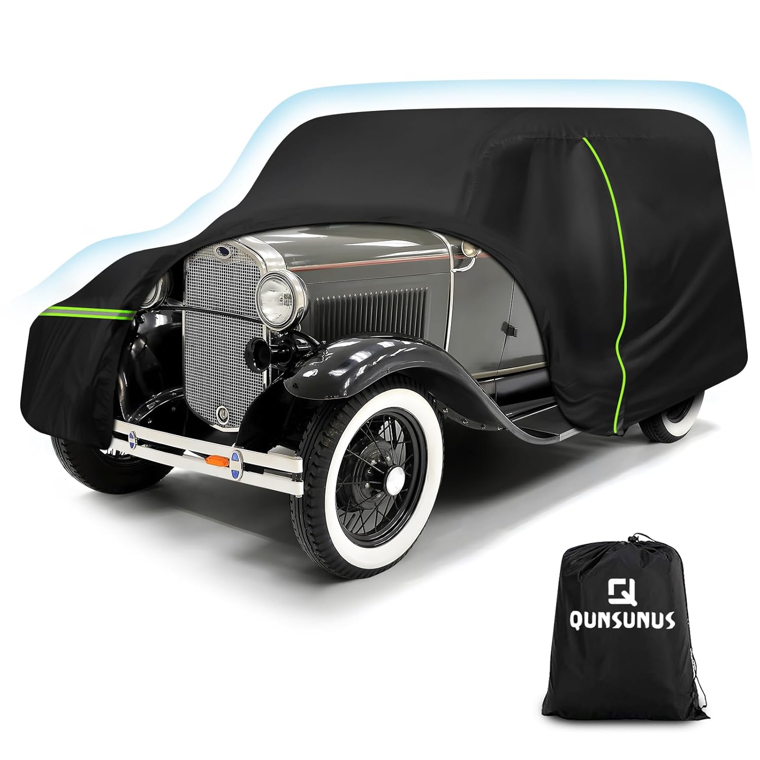 QUNSUNUS Waterproof Car Cover for Ford Model A Sedan Convertible 1928-1931 All Weather Outdoor Car Covers with Zipper