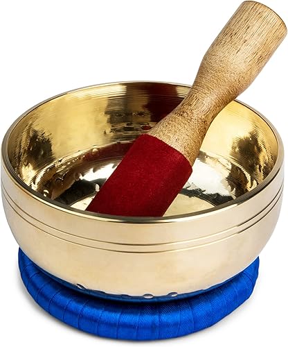 Miniatura 1 de Telsha Cuenco meditativo de latón pulido con mazo y cojín cuencos tibetanos para curación energética atención plena puesta a tierra zen meditación