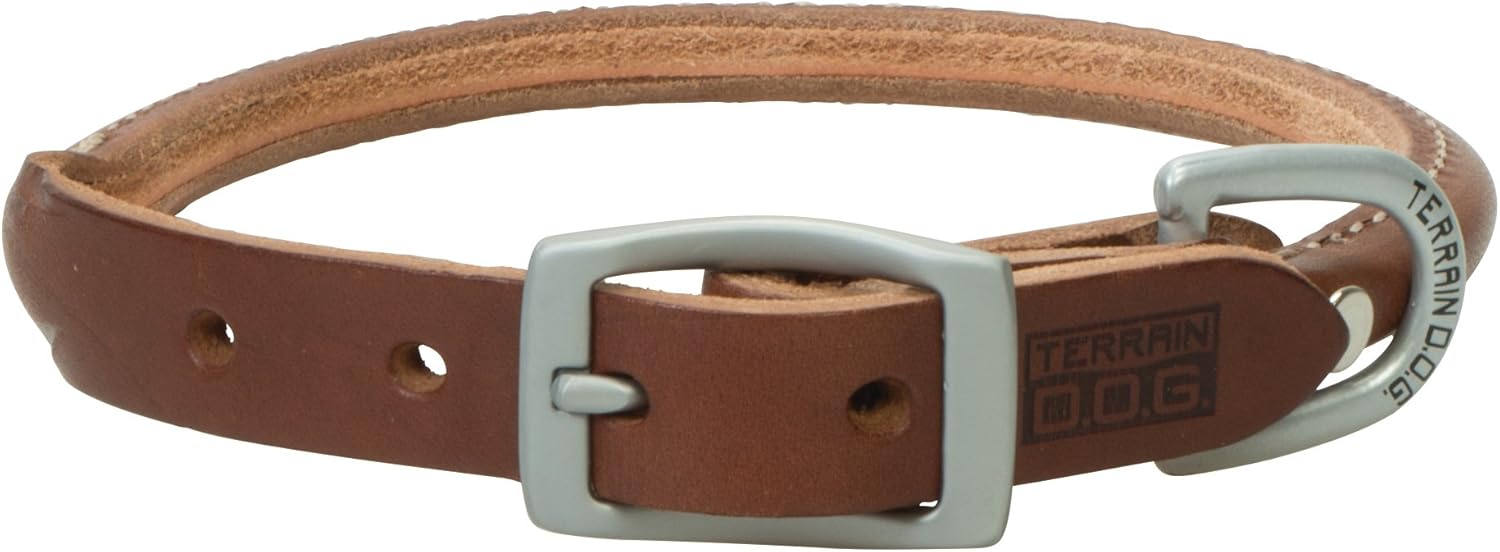 Terrain D.O.G. Harness Leather Rolled Dog Collar Russet 21" (19 - 22 in., 1 in. width)