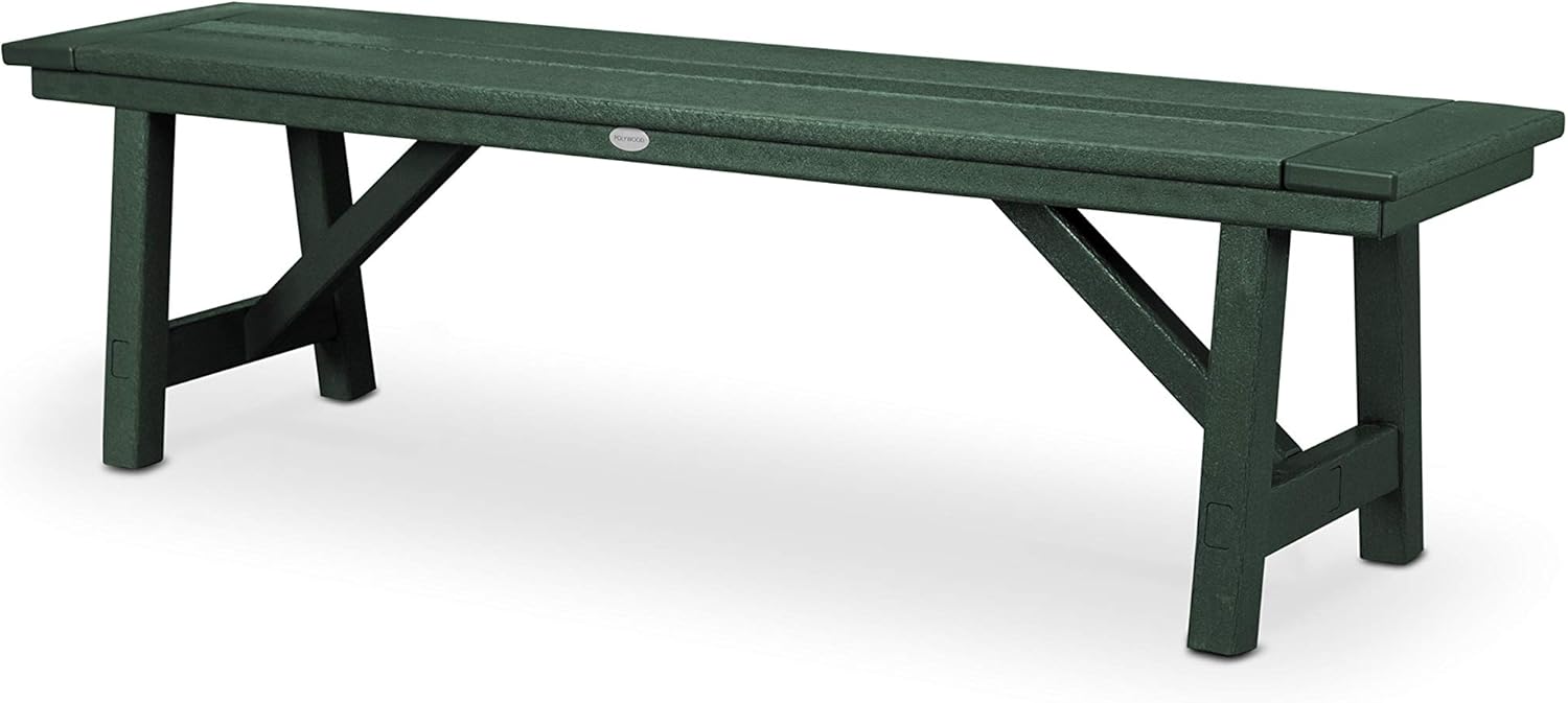 POLYWOOD Rustic Farmhouse 60 Inch Backless Bench, Outdoor Patio Garden Furniture, All-Weather HDPE Lumber, Slate Grey
