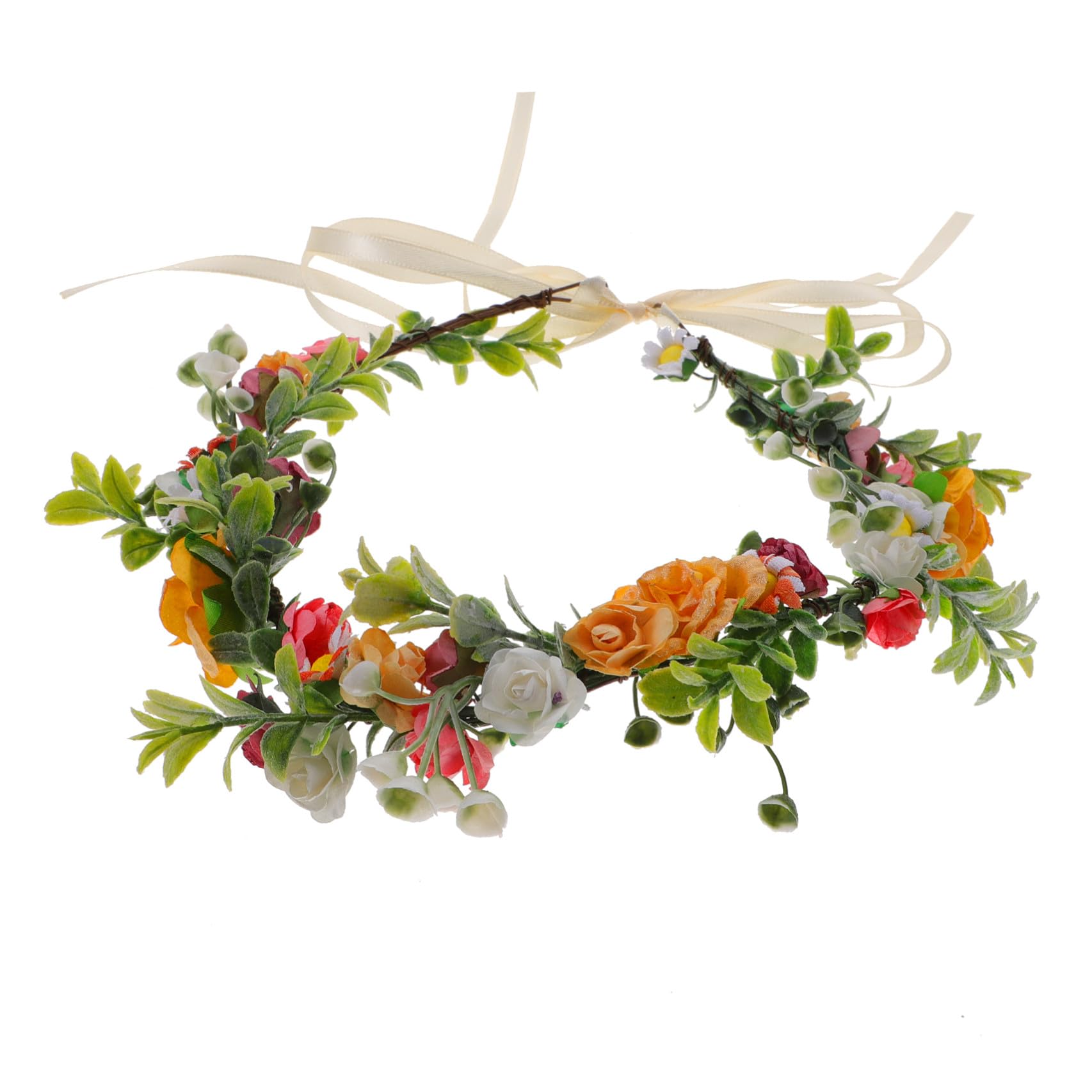 Mobestech Couronne de Roses Artificielles Colorées Serrage-Tête Fleuri pour Mariage Bandeau Guirlande en Tissu Accessoire Photo Élégant pour Cérémonies et Voyages