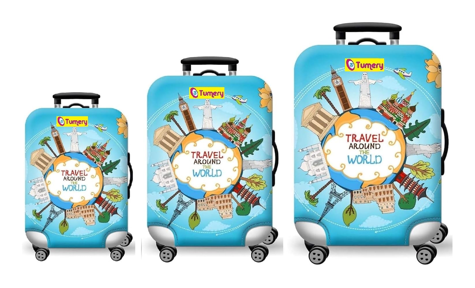 Trolley Printed Cover Luggage Bag Polyester | Trolley Bags | Suitcase | Travel | Protector | Printed | Washable| Anti-Scratch (Blue, 20+24+28 INCH Combo of 3)-image-24