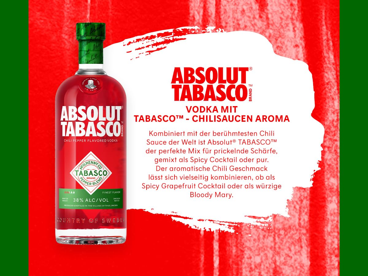Absolut Vodka TABASCO,Vodka mit Tabasco-Flavor, für Cocktails & Longdrinks, 38% Vol, 1 x 1L