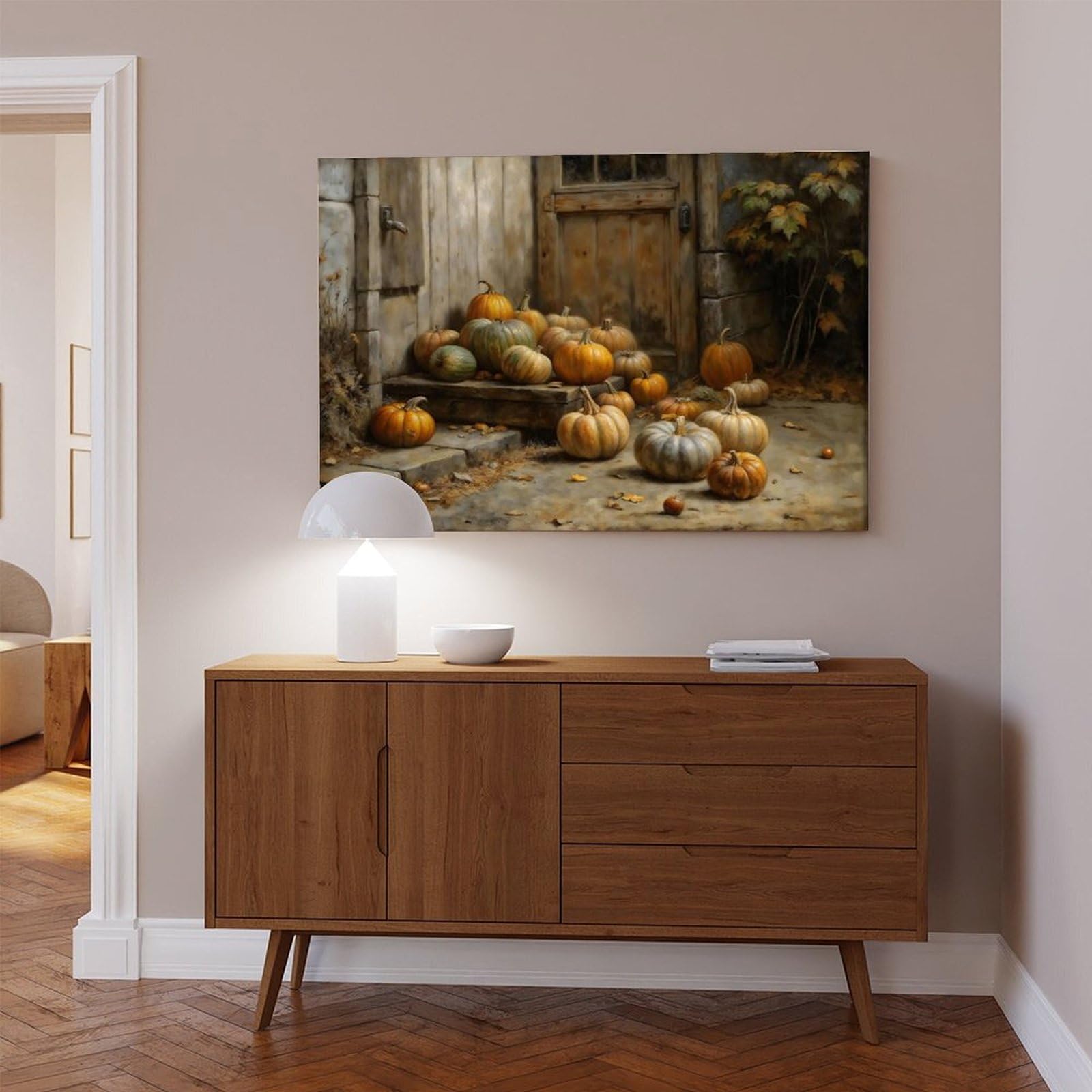 ANFOTCM Rustykalny obraz olejny dynie vintage jesienne żniwa plakat druk dekoracyjny obraz na płótnie sztuka ścienna salon plakaty sypialnia obraz 12 x 18 cali (30 x 45 cm)