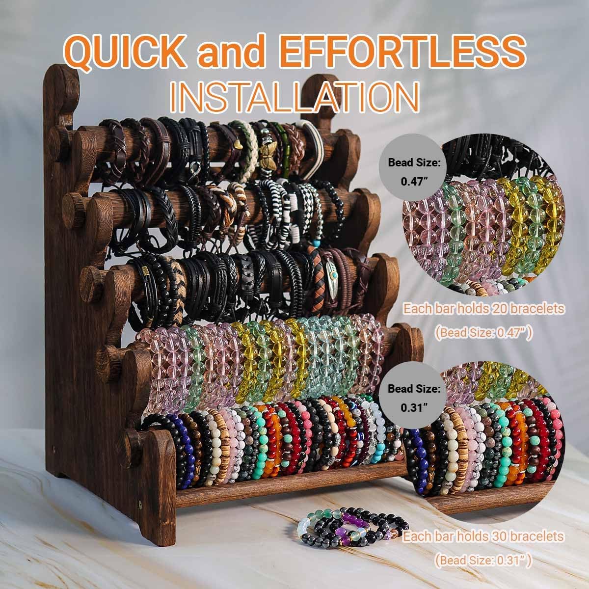 5-Tier Wooden Bracelet Holder – Portable Jewelry Display Stand for 120-150 Bangles & Scrunchies – for Vendors, Retail Stores, Craft Shows & Home Storage (vintage)