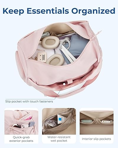 Miniatura 3 de BAGSMART Bolsa de gimnasio para mujer, bolsa de lona ligera con compartimento para zapatos, bolsa de mano con bolsillo húmedo para viajes de yoga