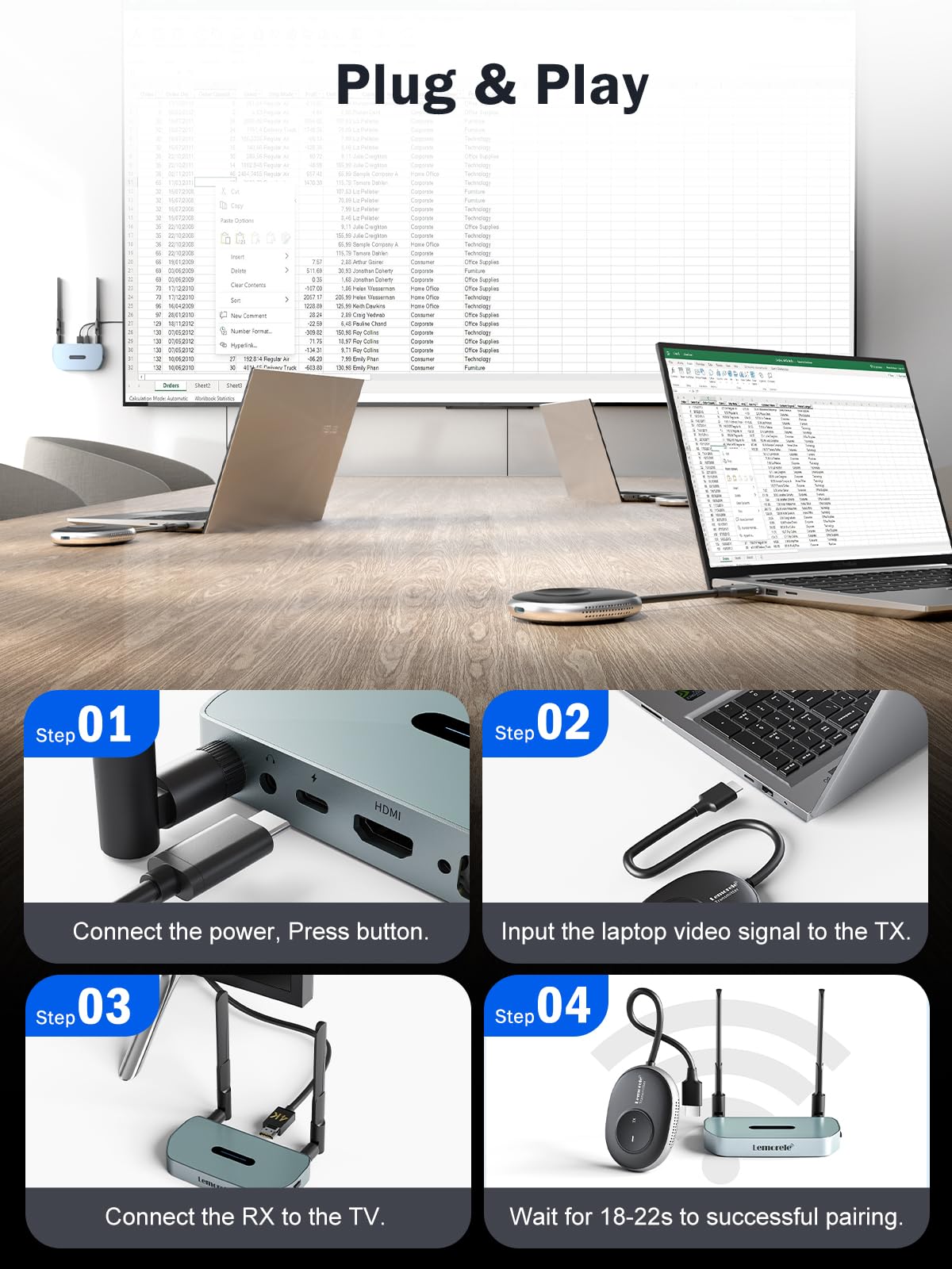 Lemorele Trasmettitore E Ricevitore HDMI Wireless 2.4G/5G – 1080p@60Hz, 8 TX A 1 RX, Plug&play, Fino A 50m