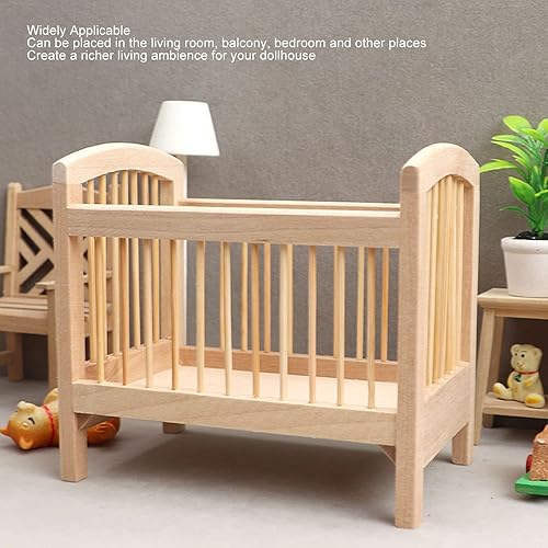 Miniatura 5 de Cuna de muñeca de bebé, casa de muñecas en miniatura 1:12, cuna de madera para muñecas, 4.5 x 2.8 x 4 pulgadas, muebles de casa de muñecas gratis,