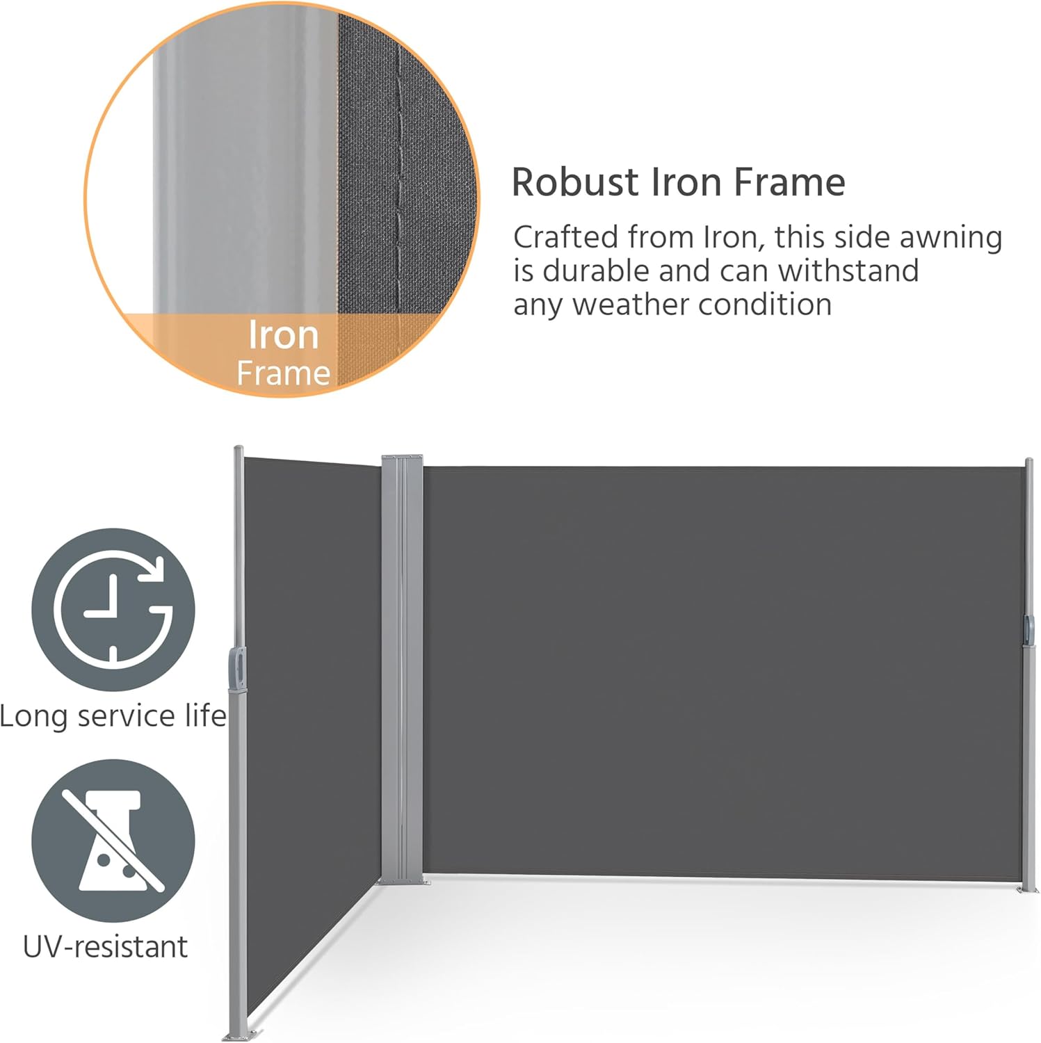Yaheetech 236 x 71in Double Side Awning, Patio Retractable Side Screen Awning, Privacy Divider Screen w/ 220g/m² Polyester, Waterproof & UV-Resistant for Courtyard, Roof Terrace - Dark Gray