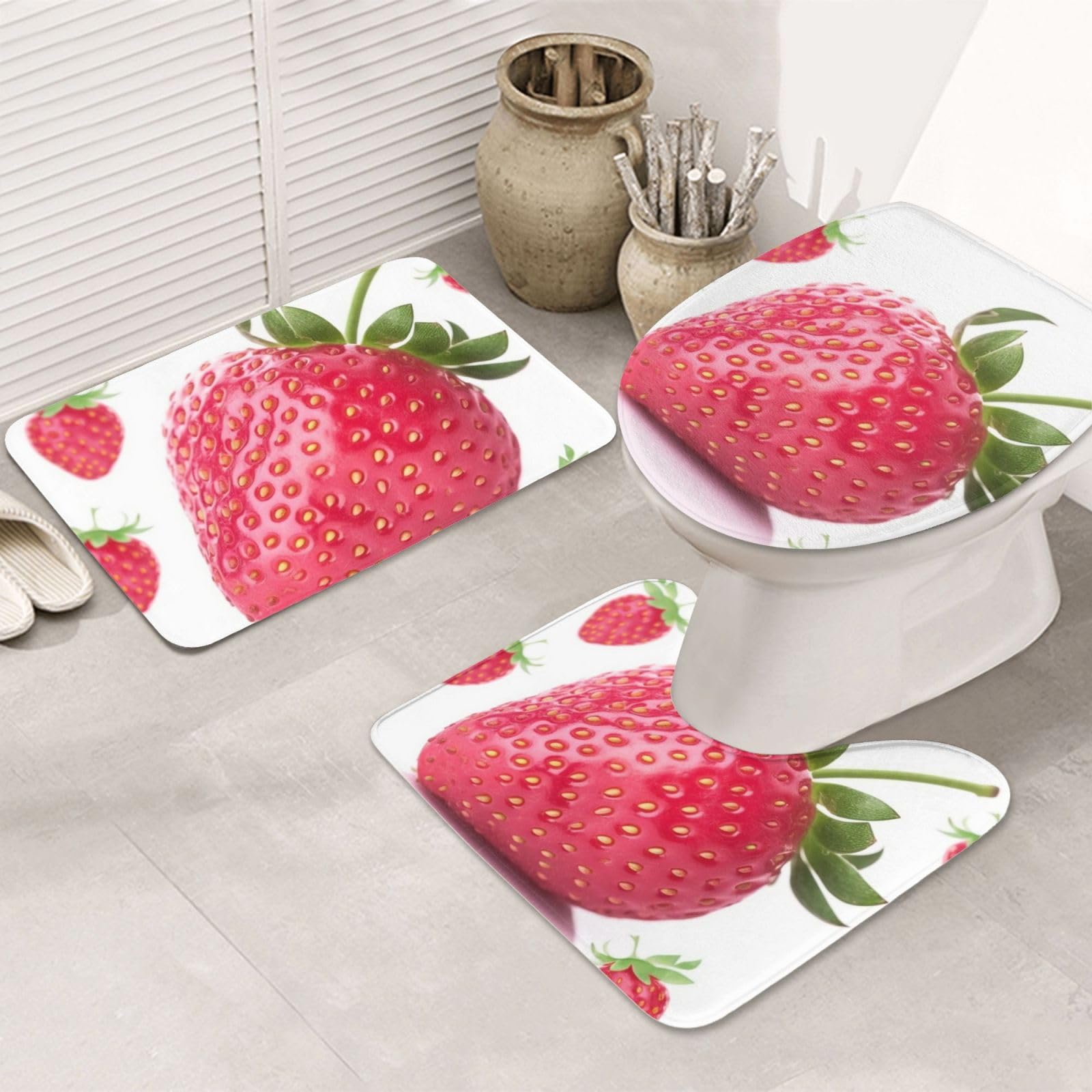 Tapis de bain fraise rose absorbant anti-glisse pour sol sec