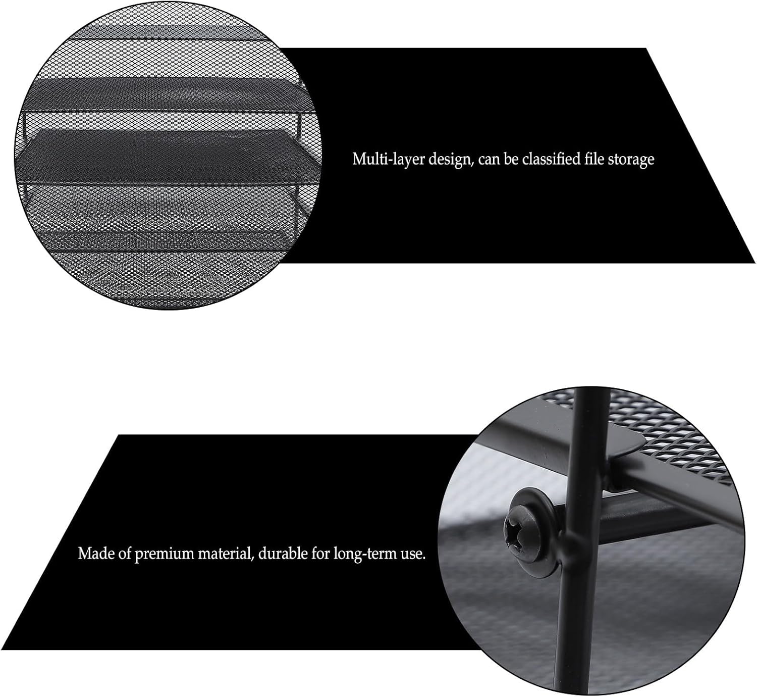 Cabilock Multi-Layer Detachable Iron Mesh File Rack, Sturdy Desktop Office Documents Organizer, Black Metal File Holder for Home and Workplace Filing