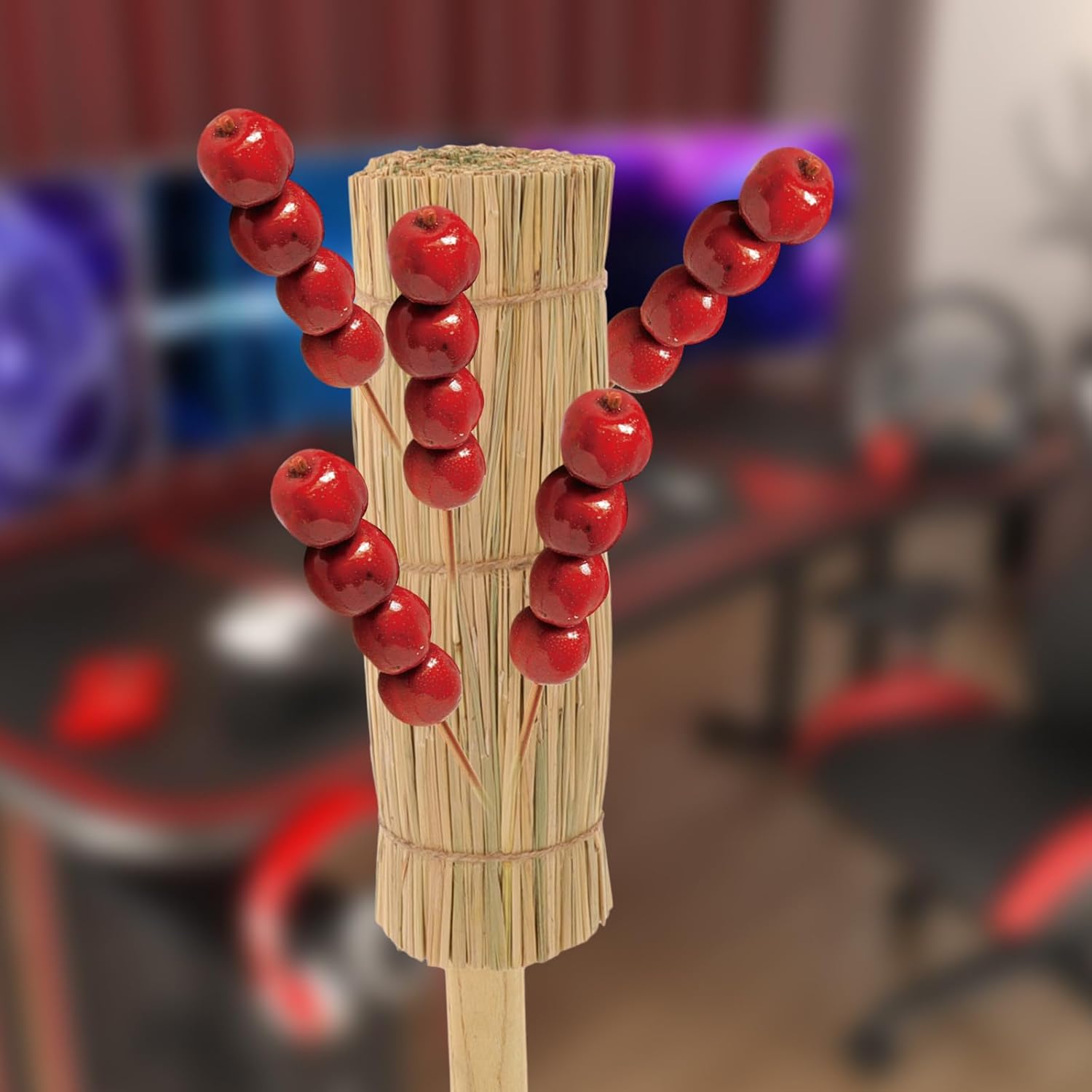 FUOYLOO Multi-function Candied Fruit and Sweet Display Rack 55cm Straw Handle Decorative Lollipop Holder Store Display Accessory for Party and Food Service