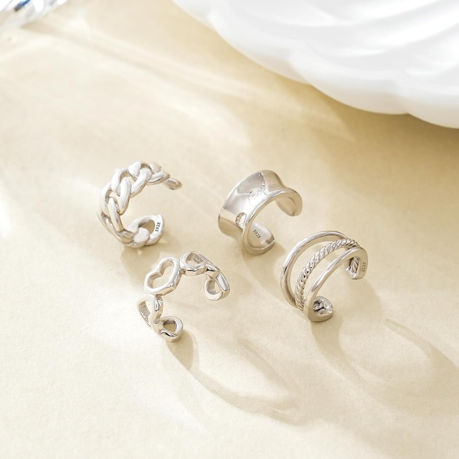 CHIC & ARTSY 925 Sterling Silver Ear Cuffs for Women, Non Piercing Clip On Cartilage Cuffs, Adjustable Fake Conch & Helix Earrings, Gold Plated & Oxidized Various Styles - Image 4