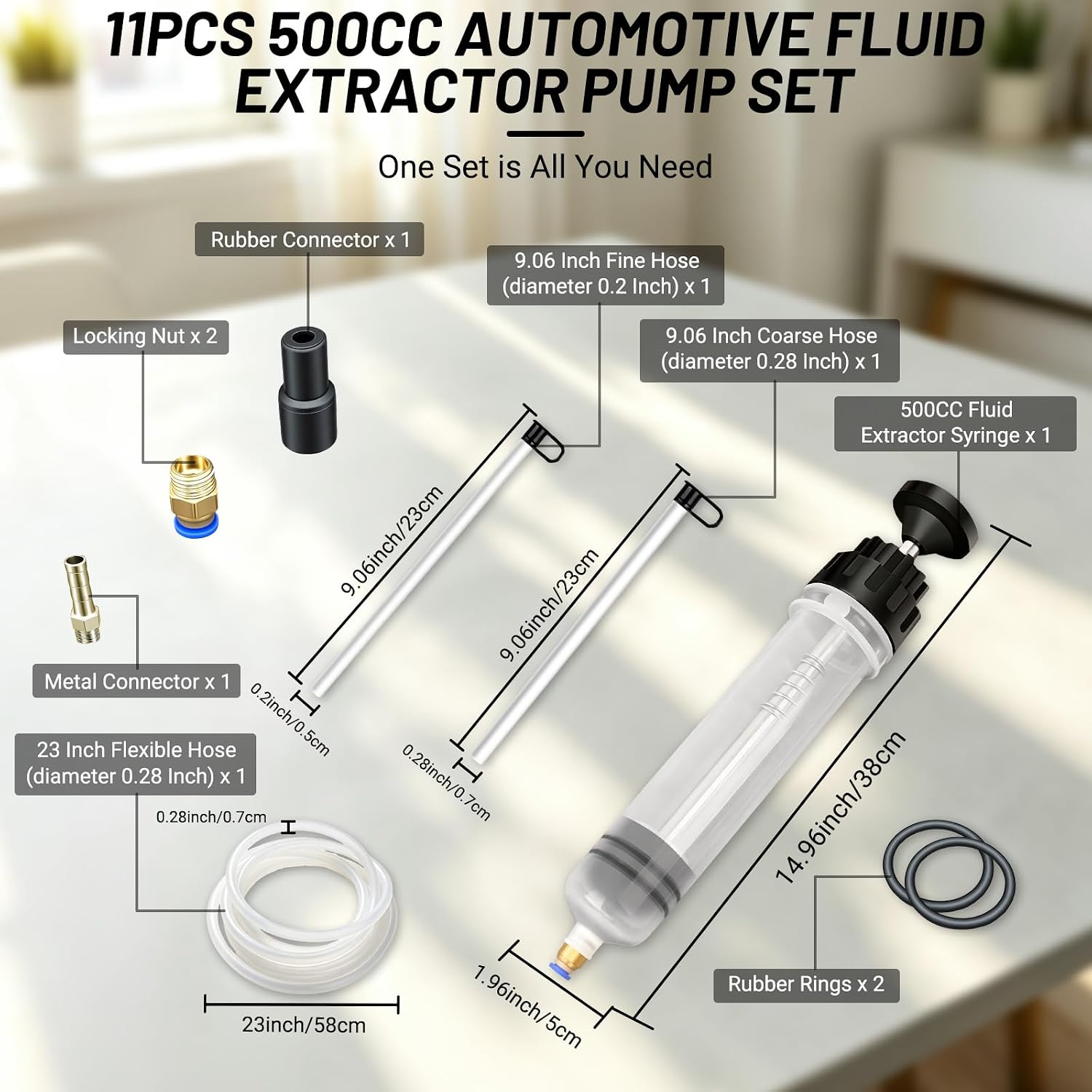 DZZ 500cc Fluid Extractor Pump,with 23.6" Flexible Hose,Two 9" Tubes