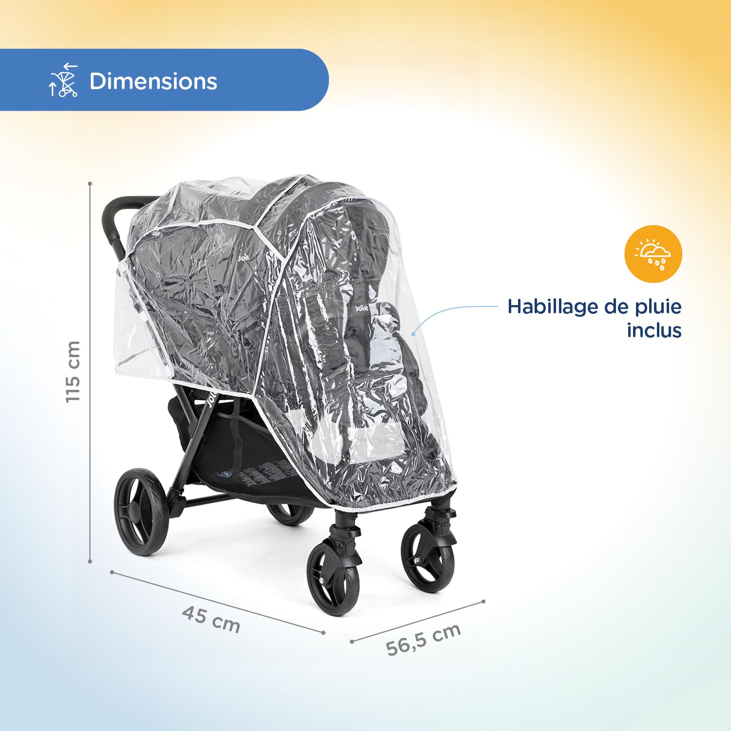 Joie – EVALITE DUO – Poussette Double Légère – Naissance à 15 kg – Pliage Compact 1 Main – Compatible Coque Siège Arrière – Ultra Légère 10,5 kg – Grand Panier – Habillage pluie inclus – Coloris Shale