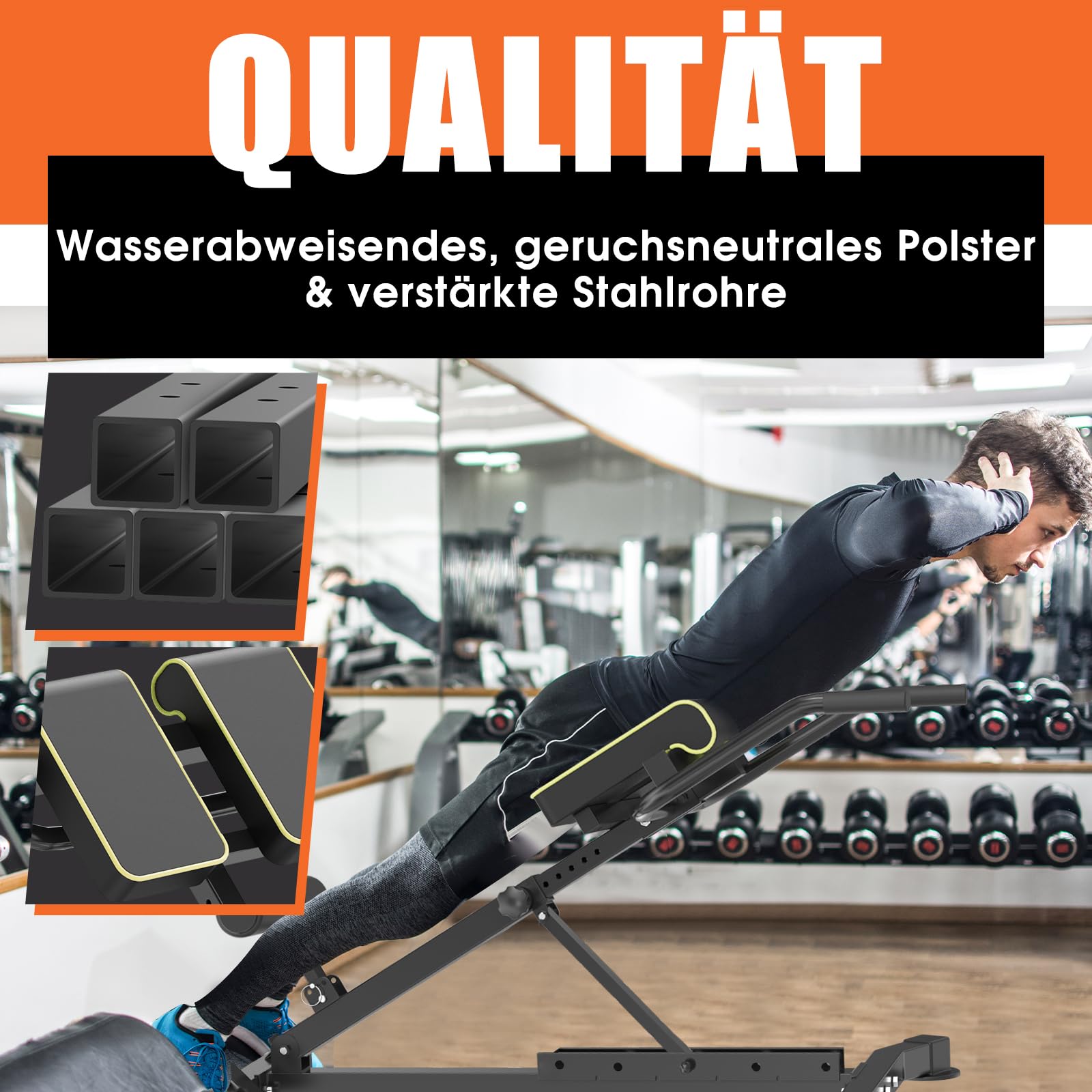 DH FitLife Rückenstrecker, 5-in-1 Hyperextension Rückentrainer bis 150 kg | Klappbar & verstaubar｜Bauchmuskeltrainer & Bauchtrainer｜Bizeps-Curls｜Dip-Training｜Roman Chair｜Verstellbare Hantelbank