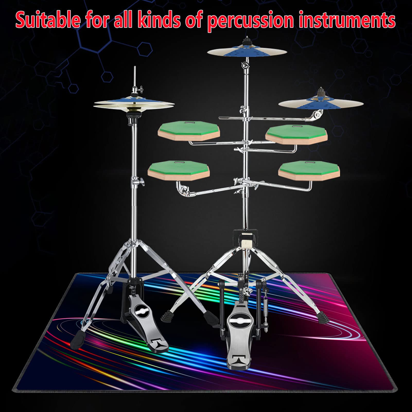 Drum-Teppich Schlagzeugteppich Schallschutz Teppich rutschfeste Teppiche Trommel Matte für E Drum Schlagzeug Elektronisch Snare Teppich Snare Drum Musikinstrumente Drum Matte (80CM - 200CM)