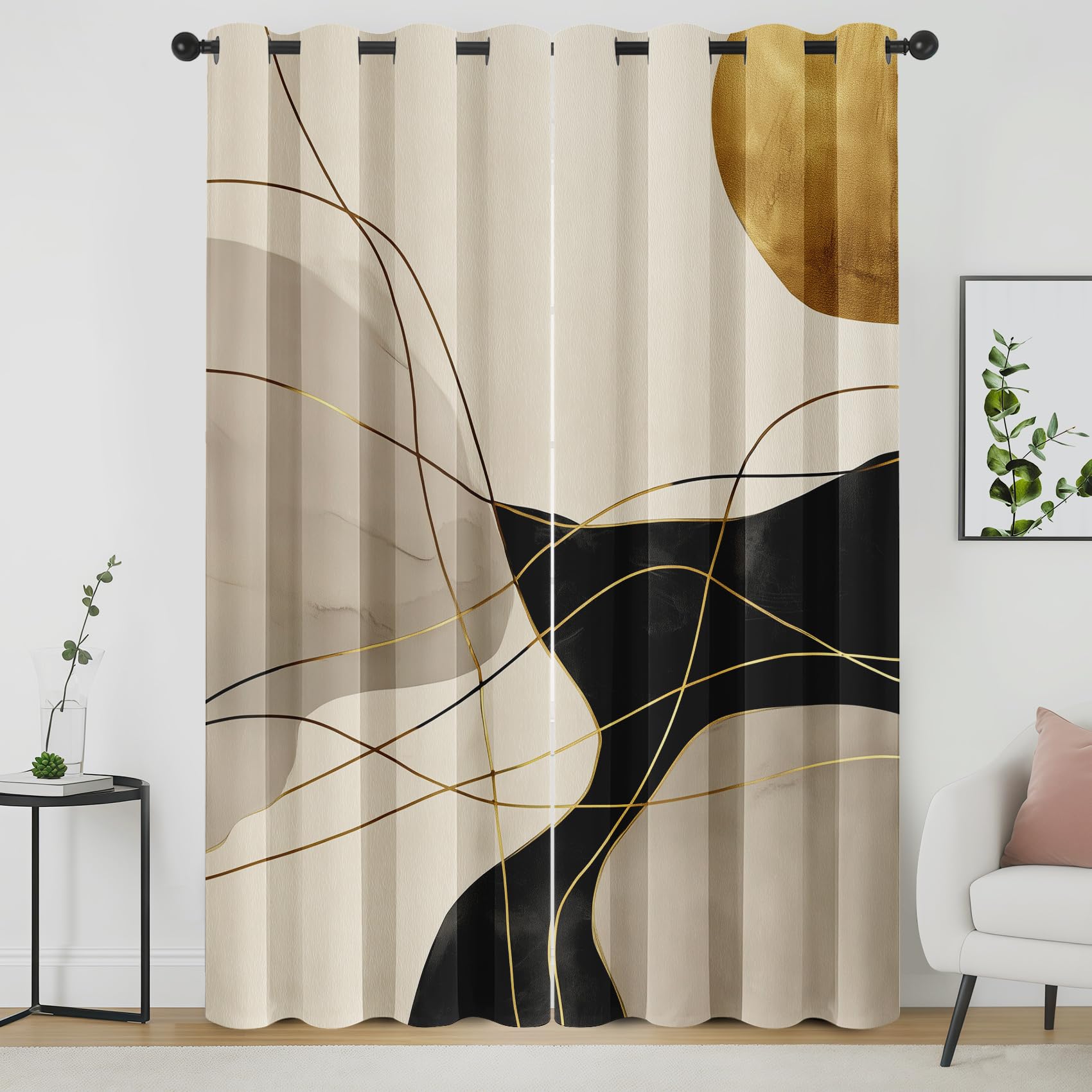 Rideau thermique moderne noir et or anti-froid pour isoler le salon