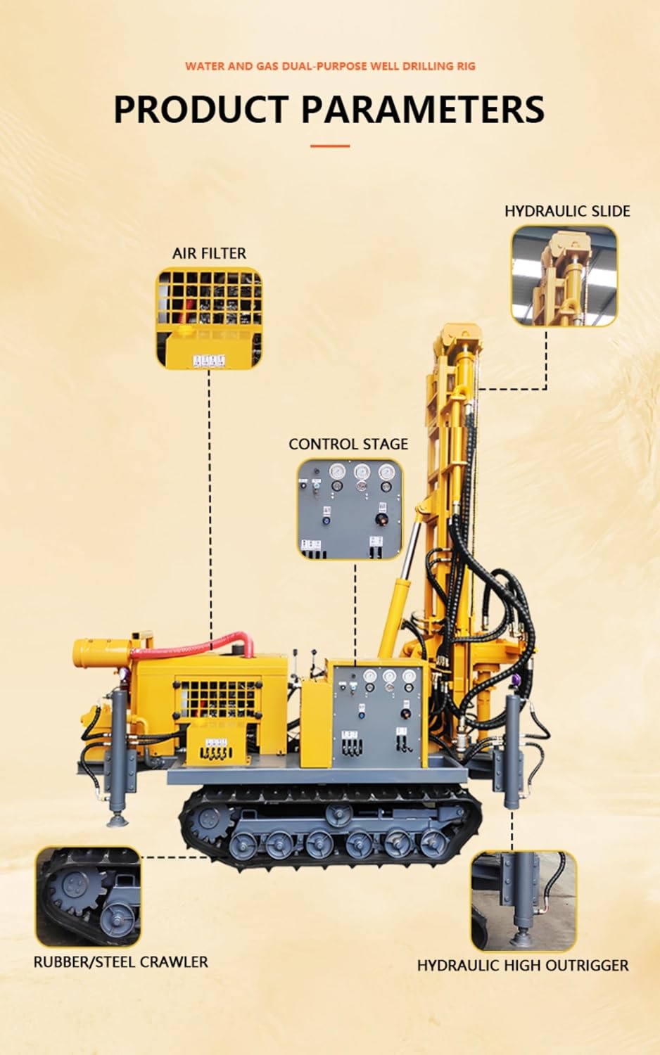 Portable tracked hydraulic automatic dual power water air drilling rig with customizable drilling depth and drill pipe for irrigation setups ranch water wells residential boreholes&geothermal installs